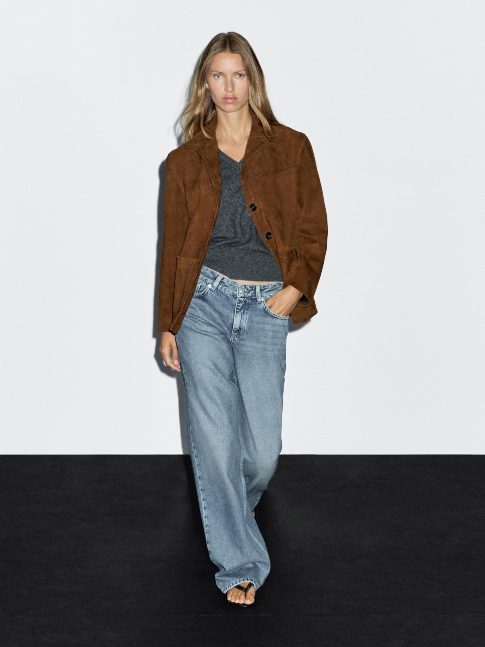 Suede leather blazer with topstitching Product Image