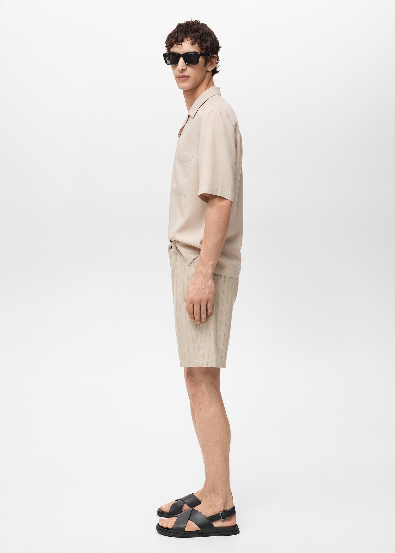 Striped linen-blend Bermuda shorts - Men | MANGO USA Product Image