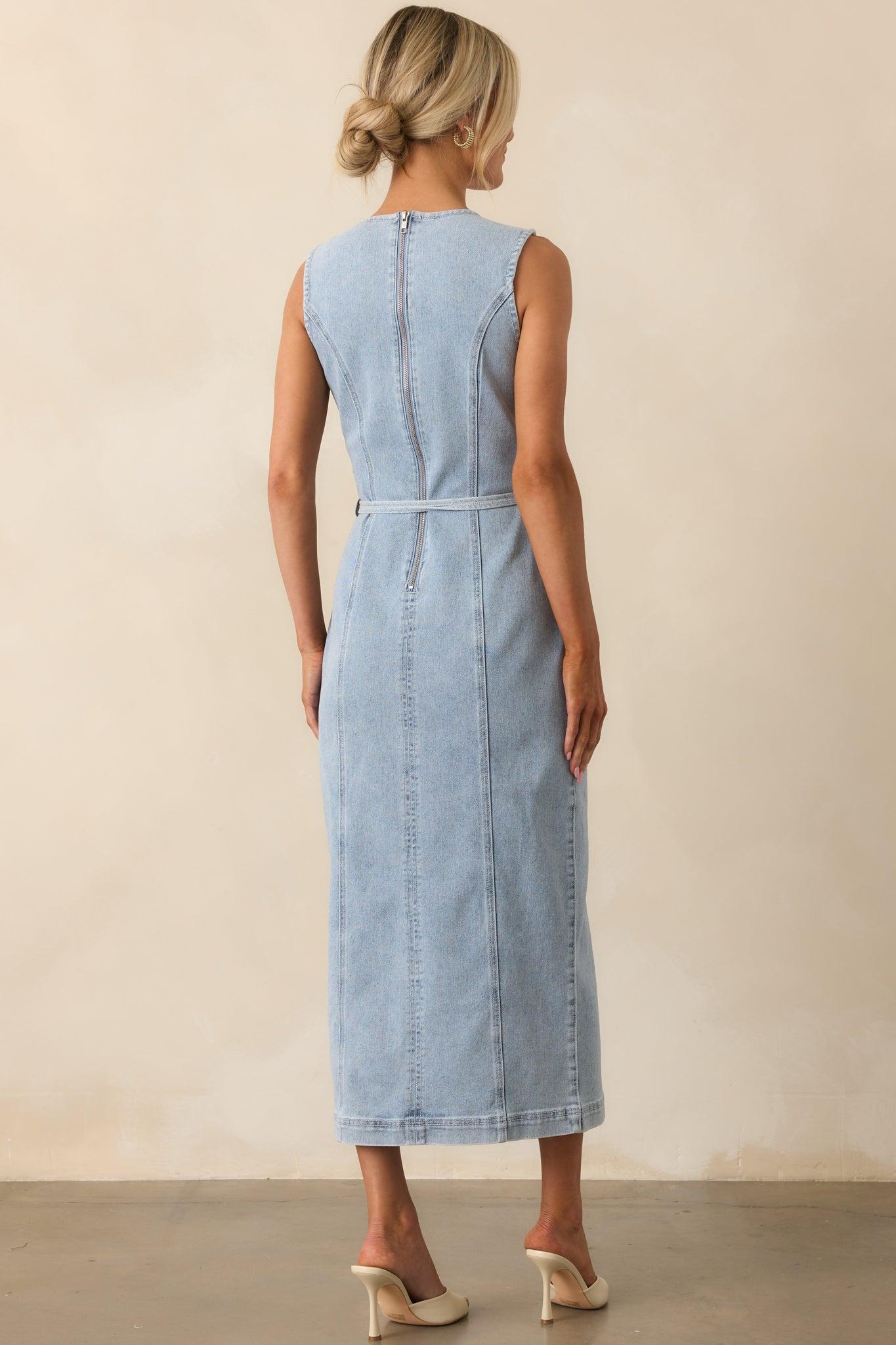 MINKPINK Light Wash Cotton Oliver Denim Midi Dress Product Image