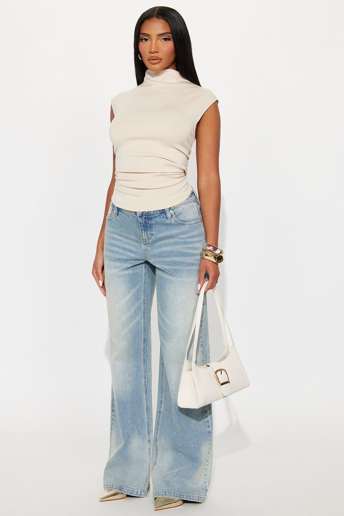 Rodeo Ruched Mock Neck Top - Cream Female Product Image