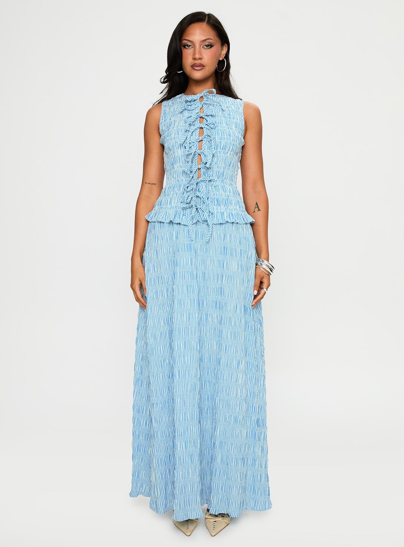 Songbird Shirred Maxi Dress Blue Product Image