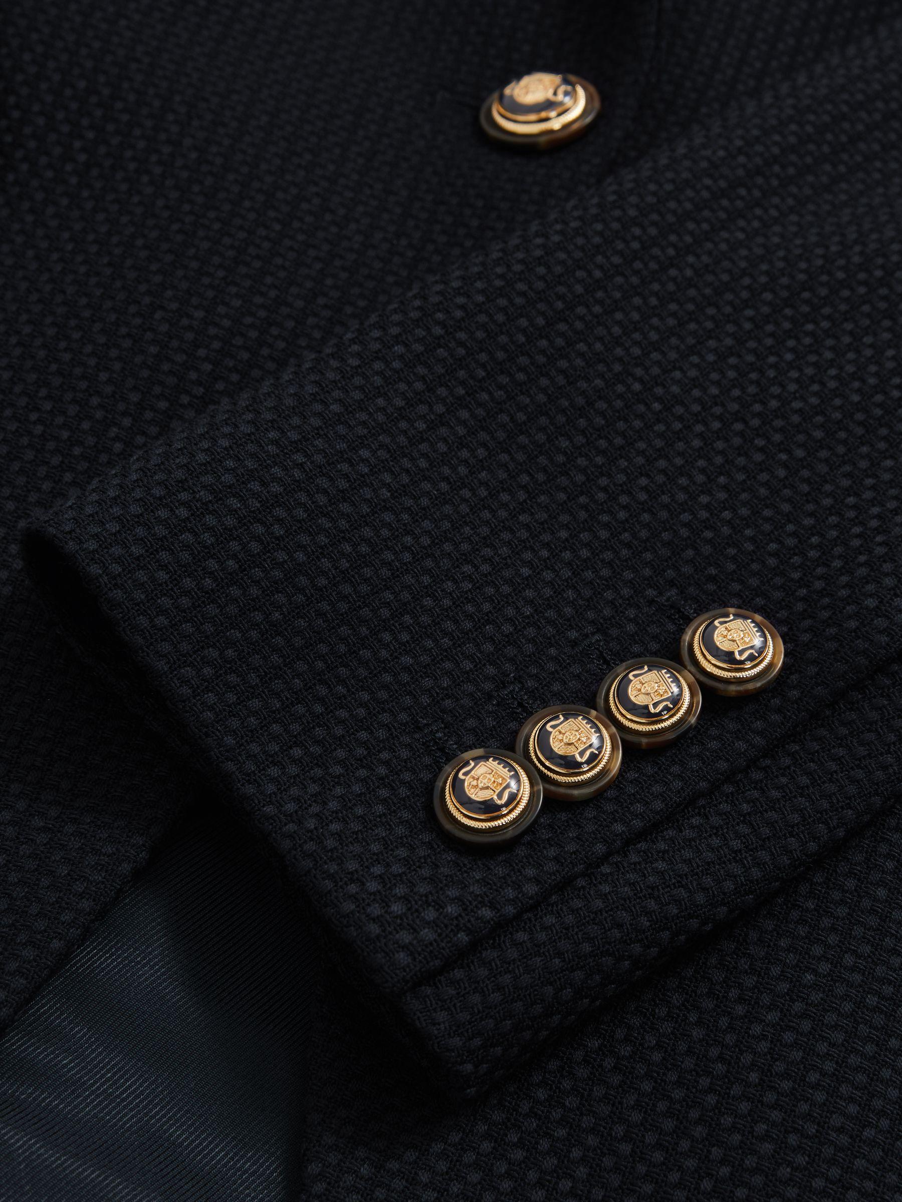 Single-Breasted Textured Blazer Wool-Blend in Navy Product Image