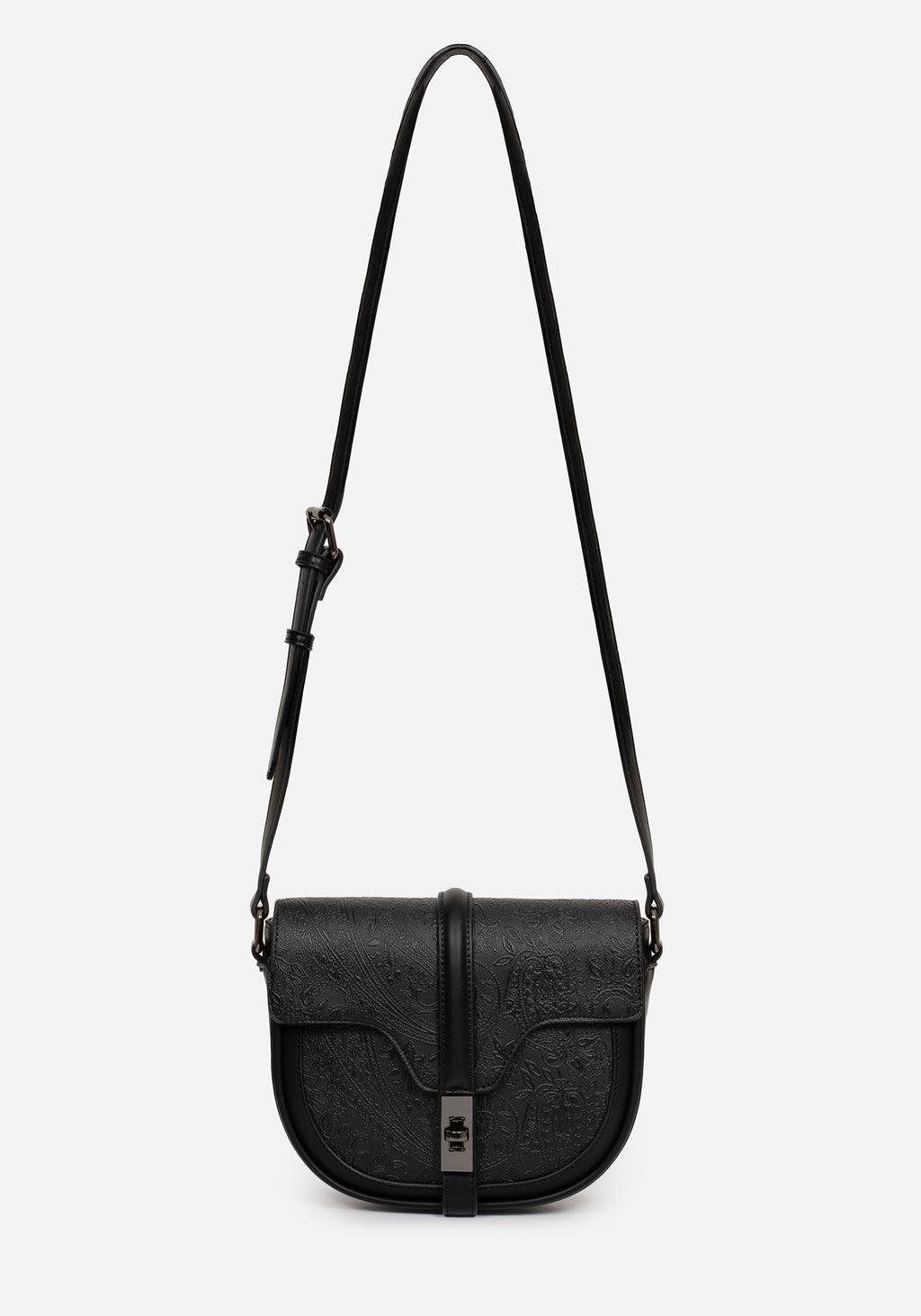 Cypress Paisley Debossed Crossbody Satchel Bag - Black Product Image