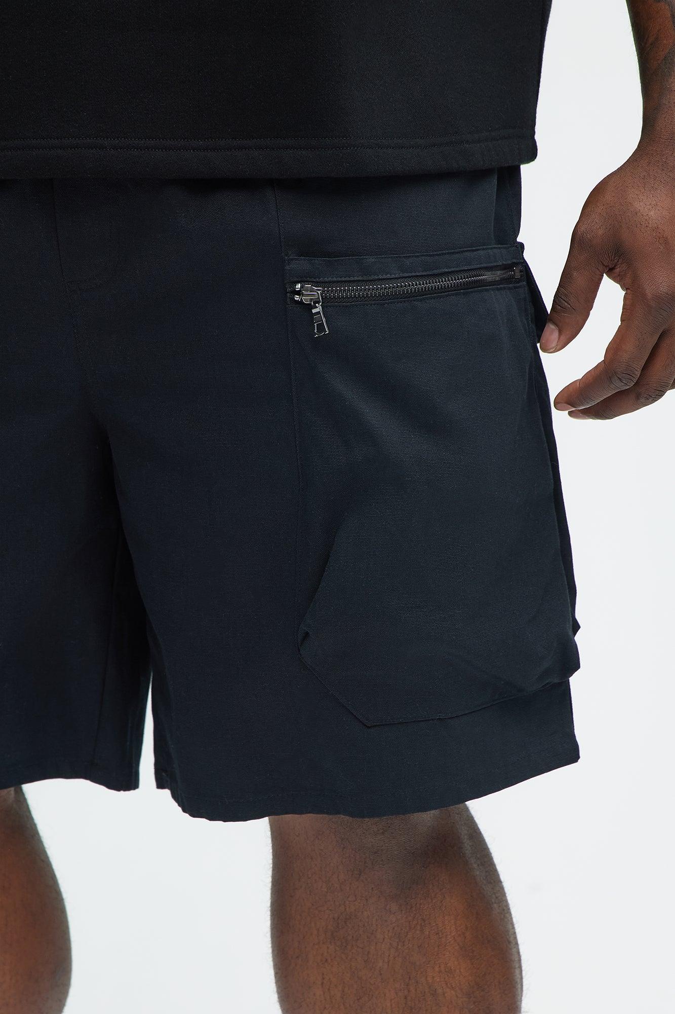 Stacked Cargo Pockets Relaxed Shorts - Black Product Image