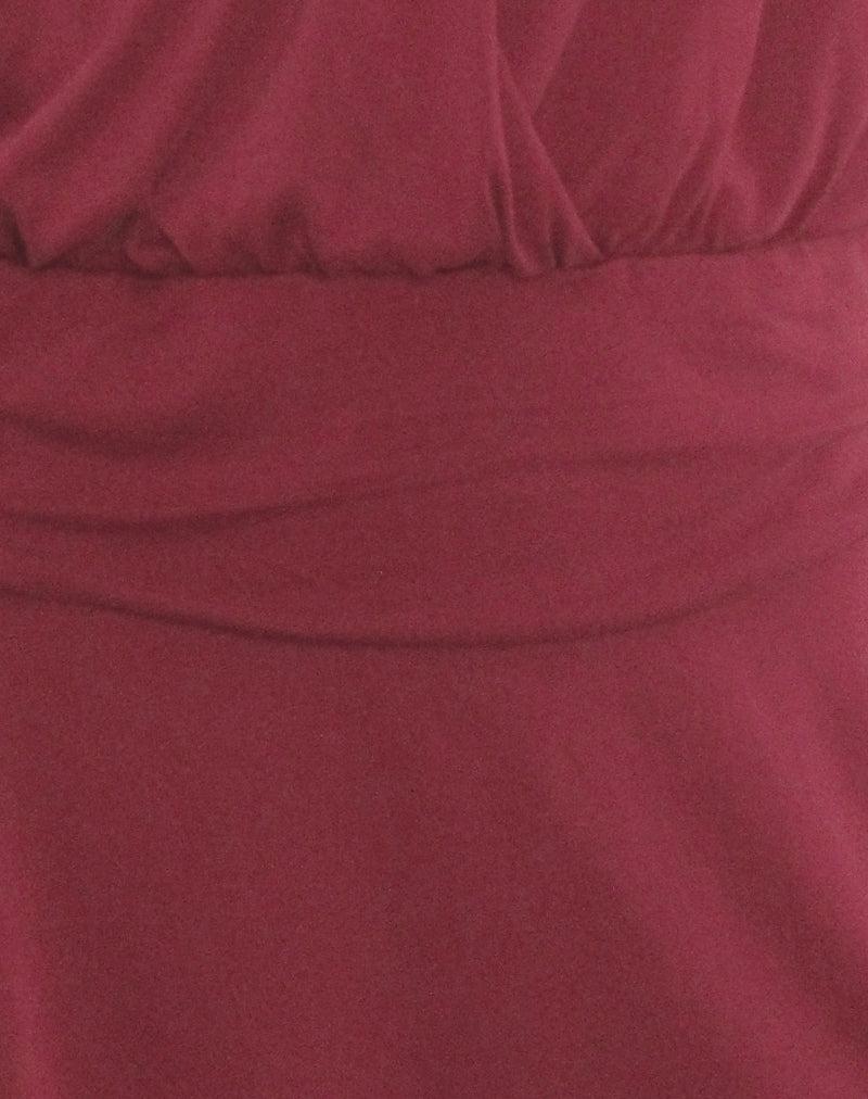 Senara Cinch Waist Halterneck Mini Dress in Burgundy Female Product Image