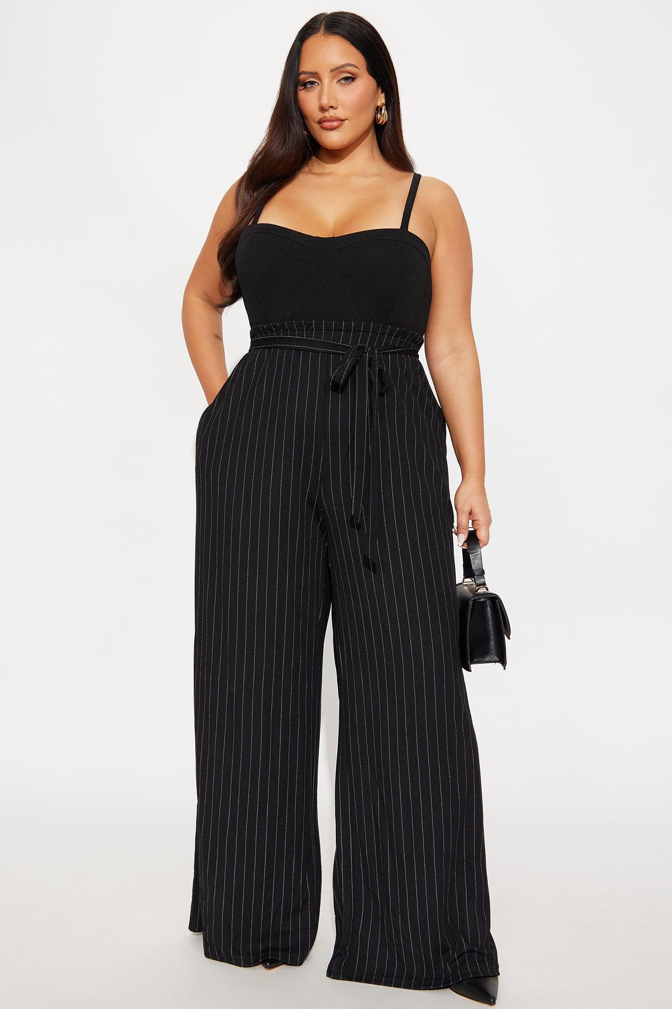 The Extra Mile Pinstripe Jumpsuit - Black/combo Female Product Image