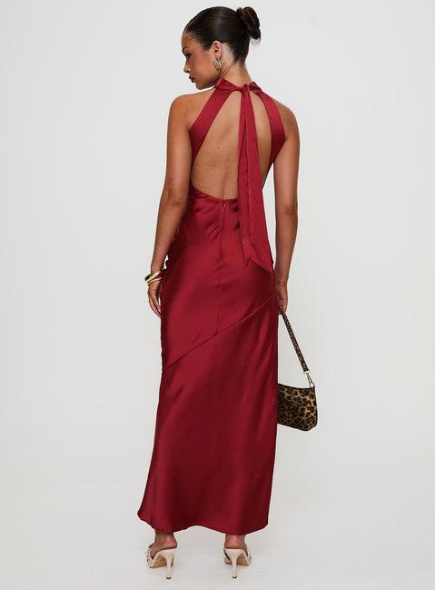 Mordecai Halter Maxi Dress Burgundy Product Image
