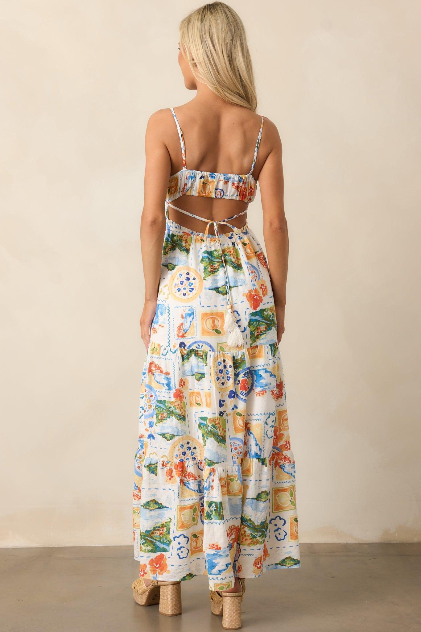 Salt Breeze Blue Multi Watercolor Print Maxi Dress Product Image