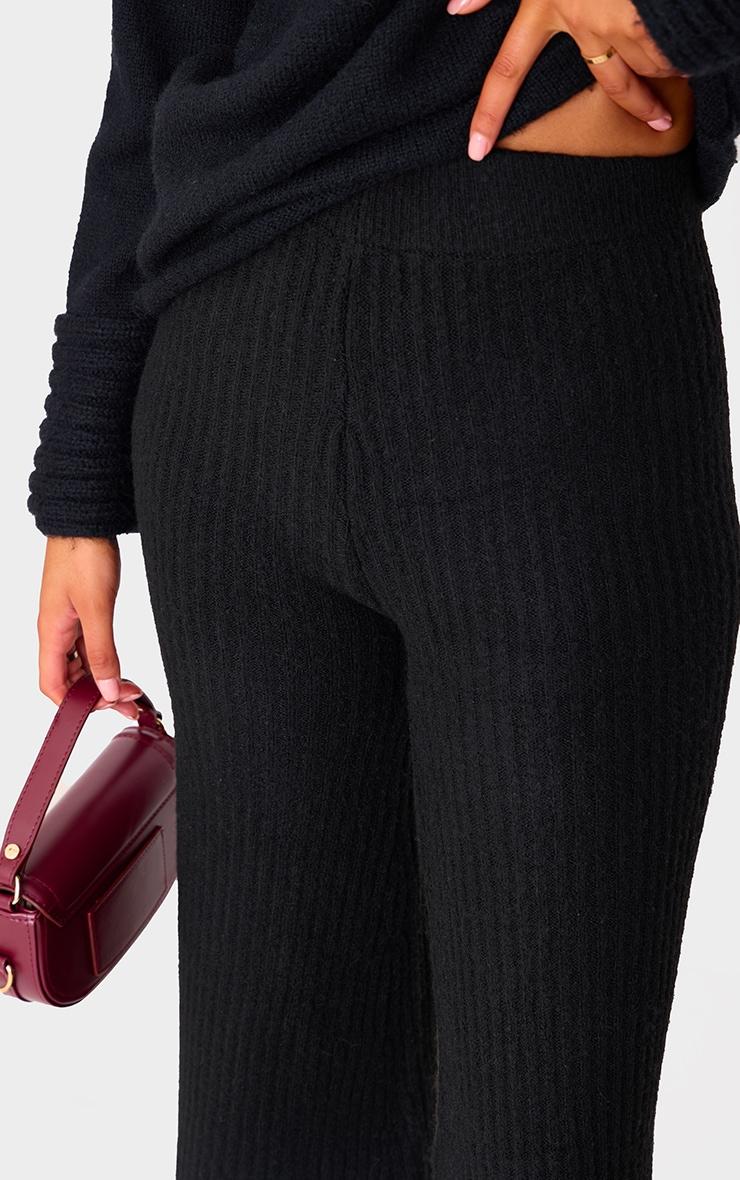 Tall Black Luxe Rib Knit Wide Leg Pants Product Image