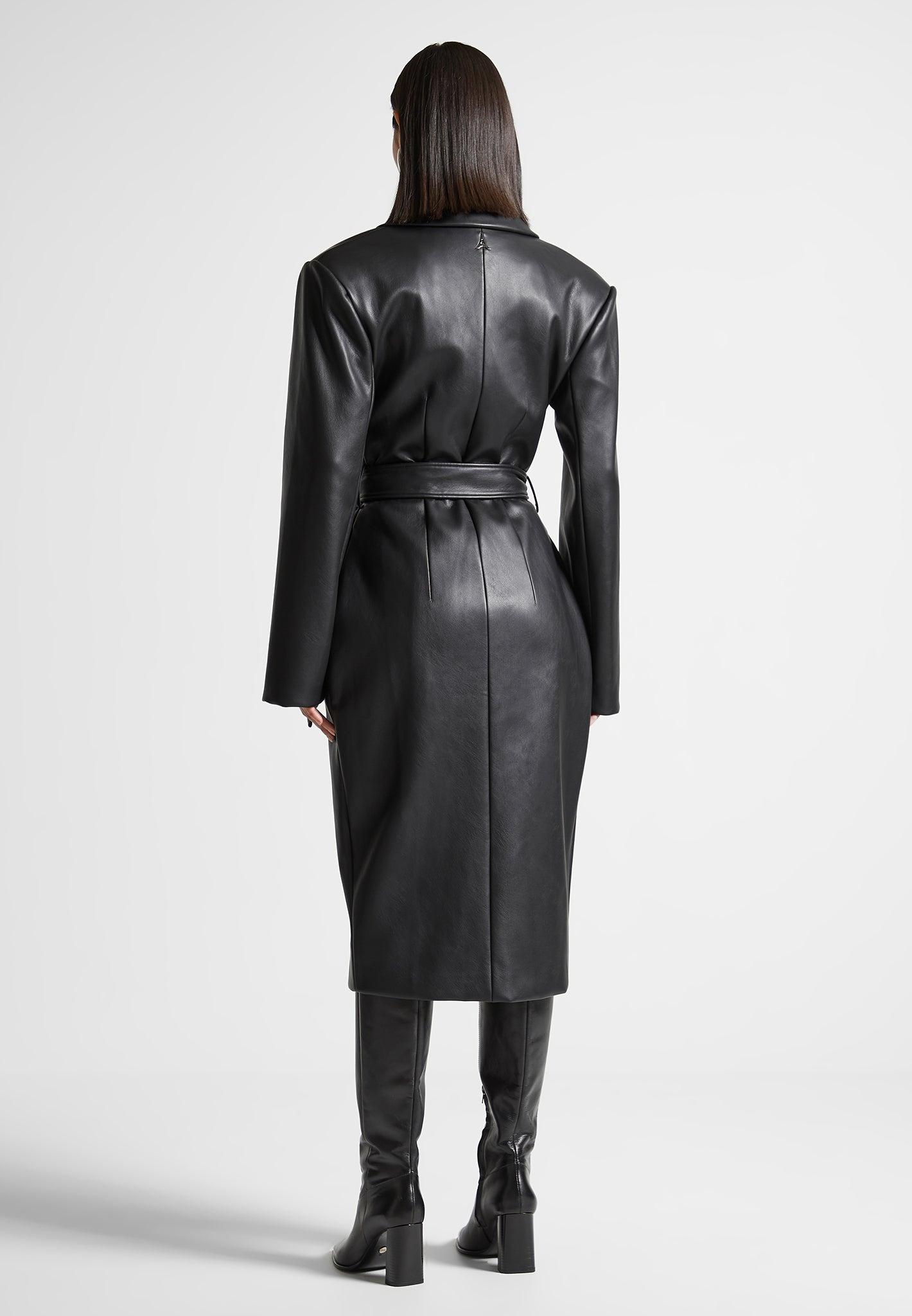 Leather Asymmetric Tailored Longline Coat - Black Female Product Image
