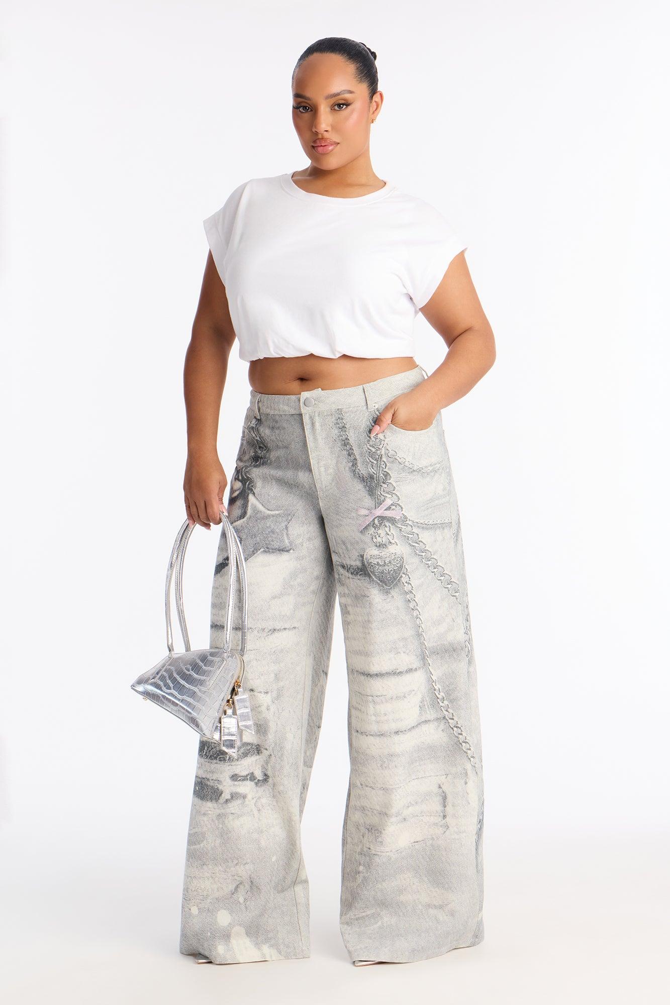 No Chances Wide Leg Low Rise Pant 32″ - Grey/combo Female Product Image