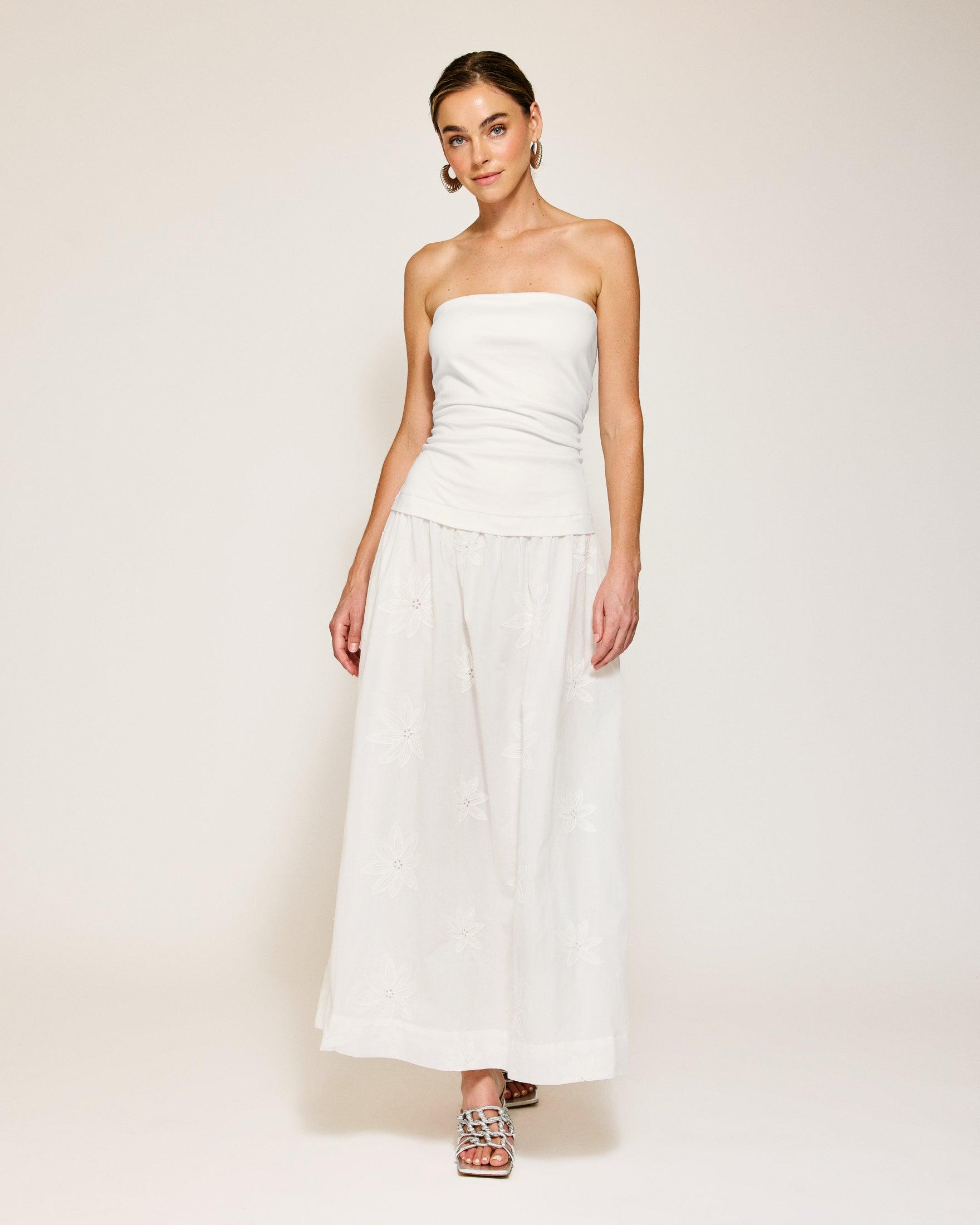 Line & Dot | Emberly Mix- Media Dress | White Product Image