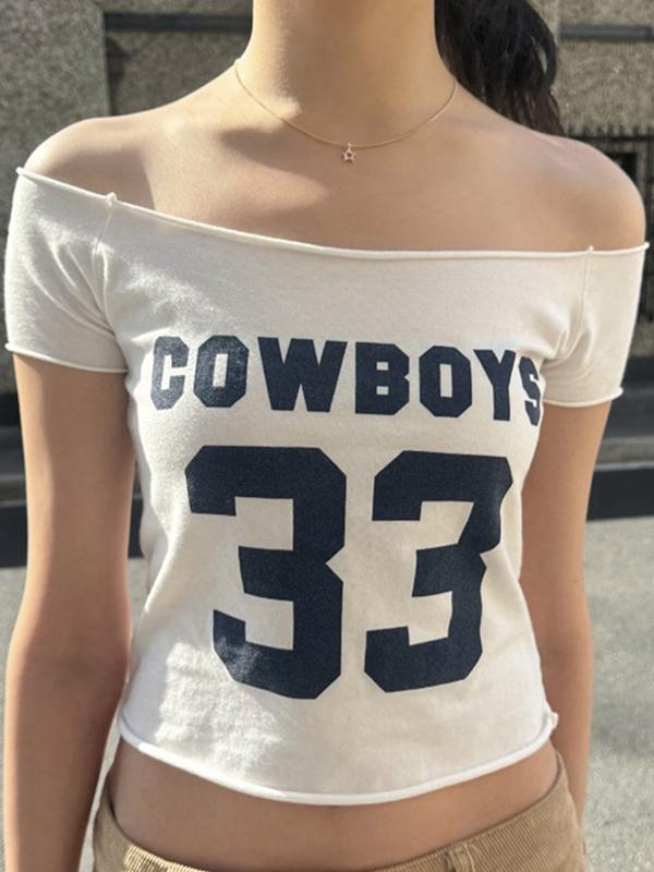 One-Shoulder Digital Print Short Sleeve Tee Product Image