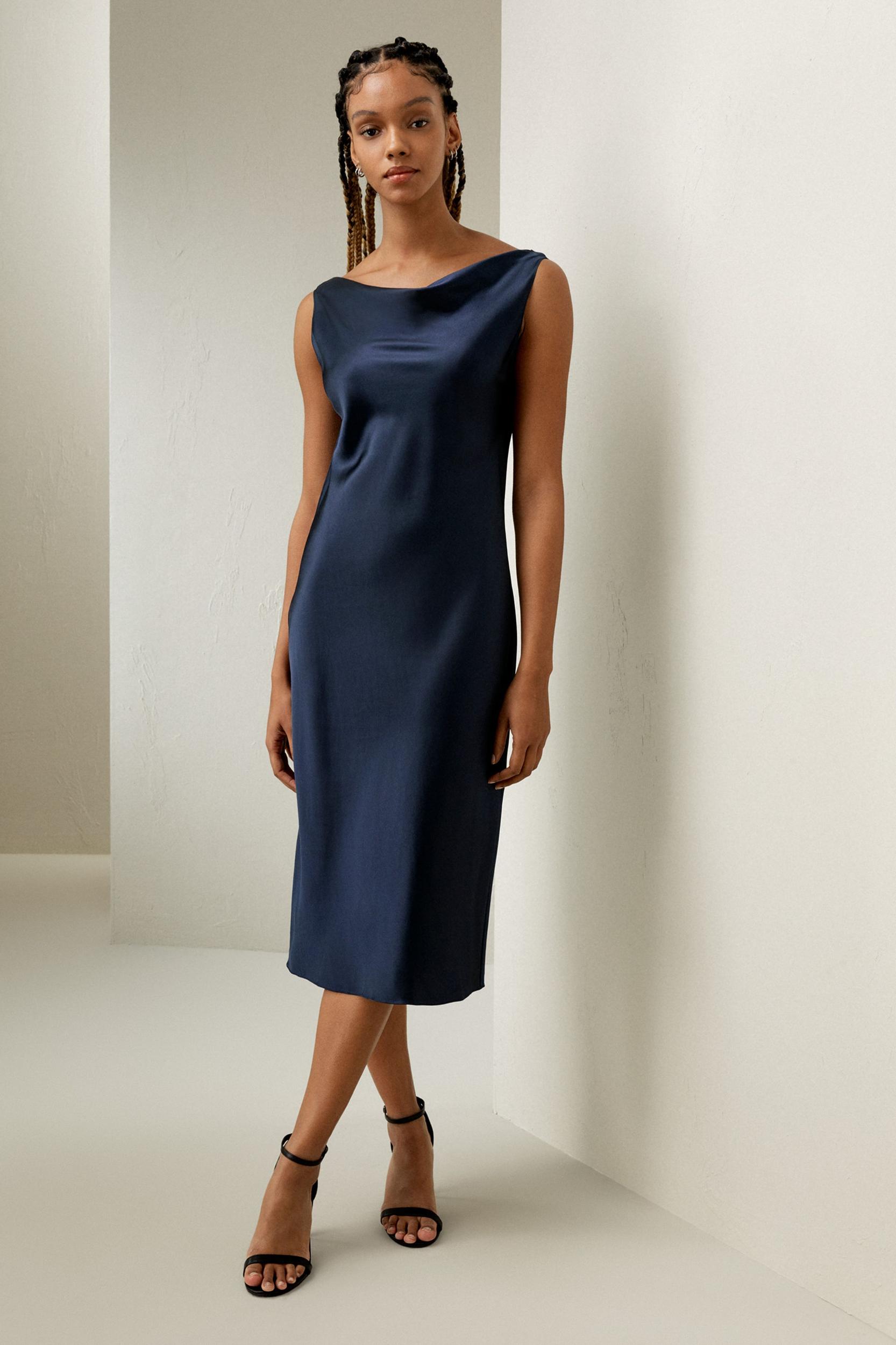 Cowl-Neck Silk Midi Dress Product Image