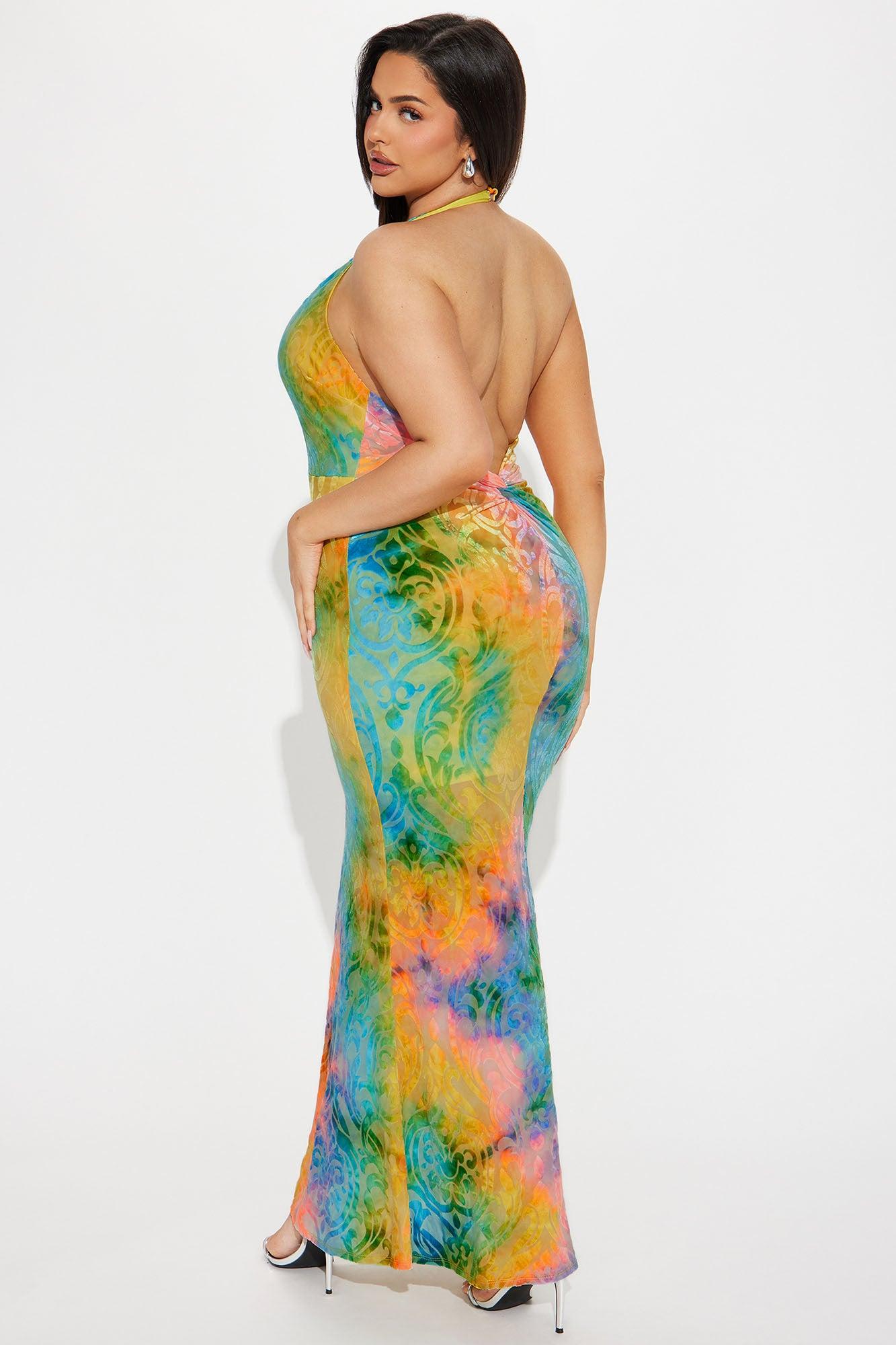 Take A Peek Mesh Maxi Dress - Multi Color Product Image