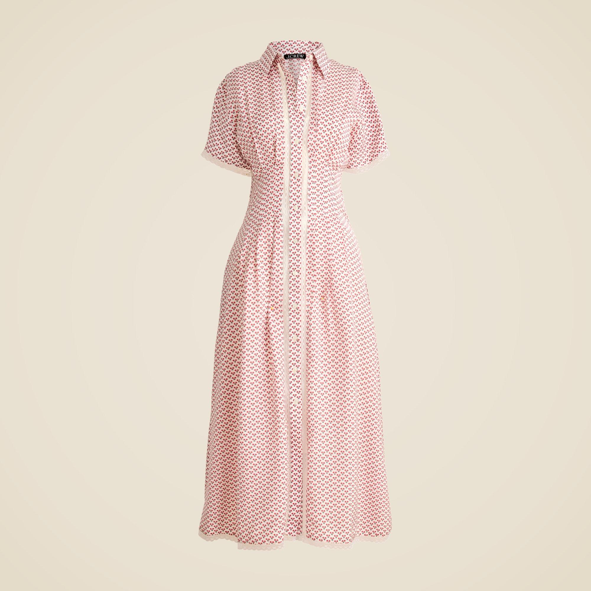 Wren lace-trim shirtdress in glossy twill Product Image