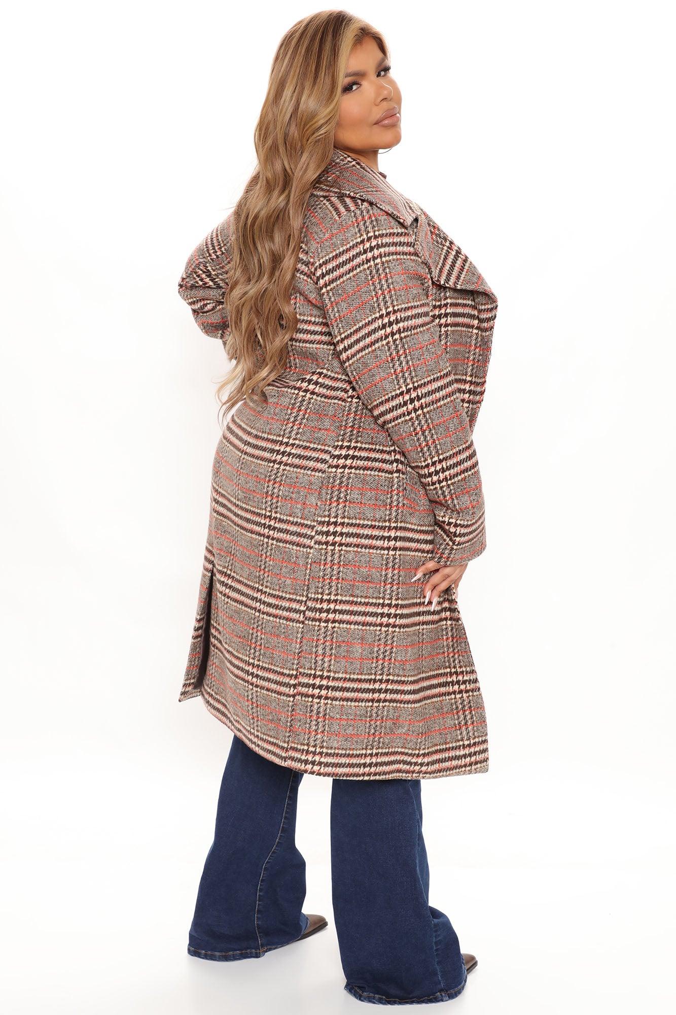 Looking For Clues Plaid Trench Coat - Rust/combo Product Image