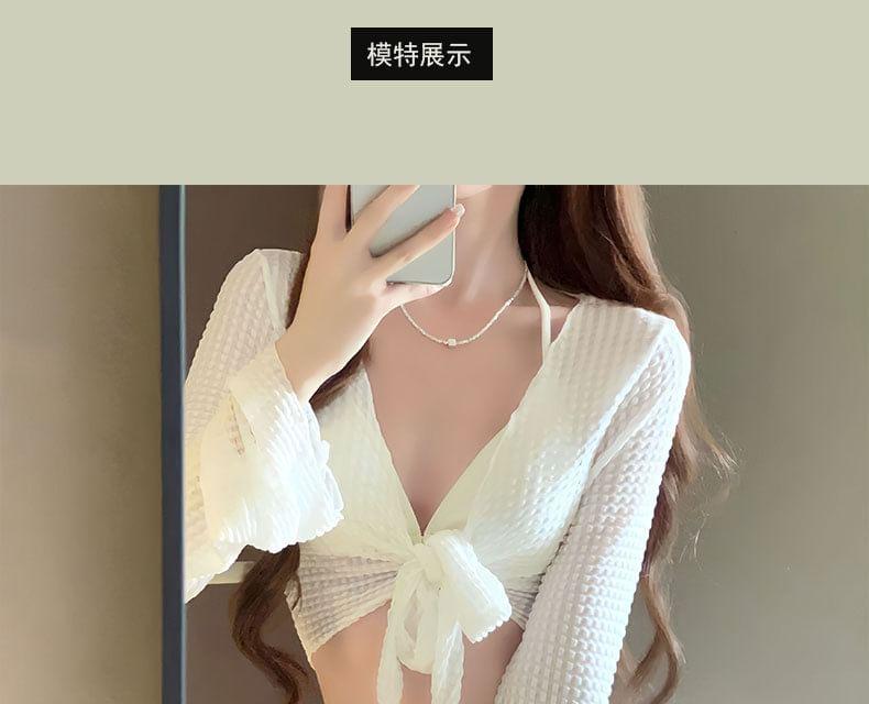 Set: Plain Cover-Up Jacket + Bikini Top + Bottom + Cover-Up Skirt Product Image