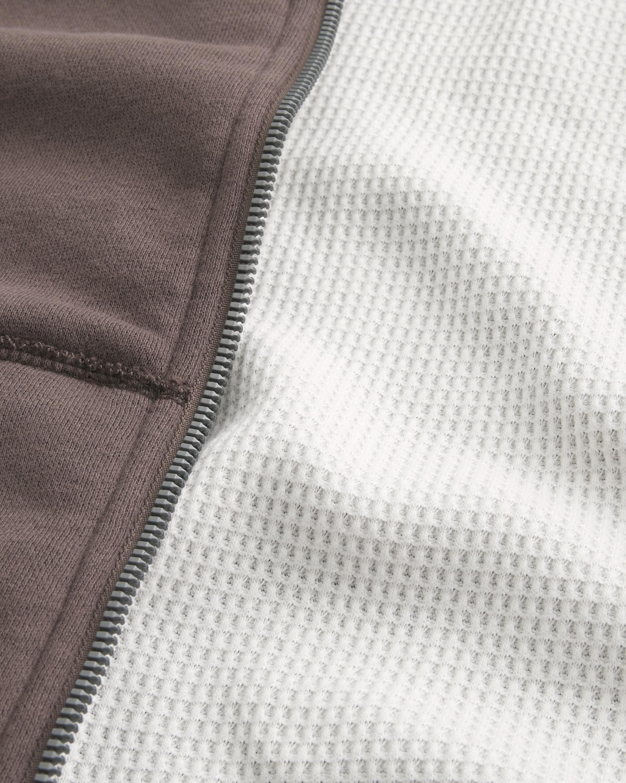 Boxy Waffle-Lined Zip-Up Hoodie Product Image