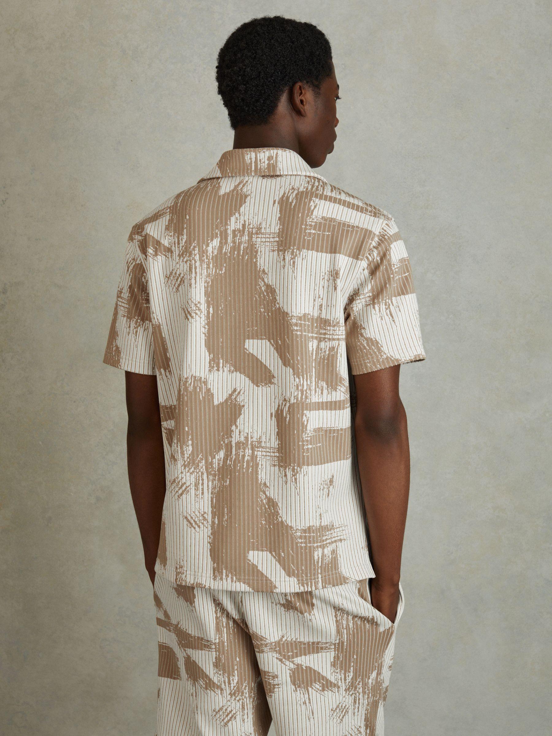 Brushstroke Print Cuban Collar Shirt in Sand/White Product Image