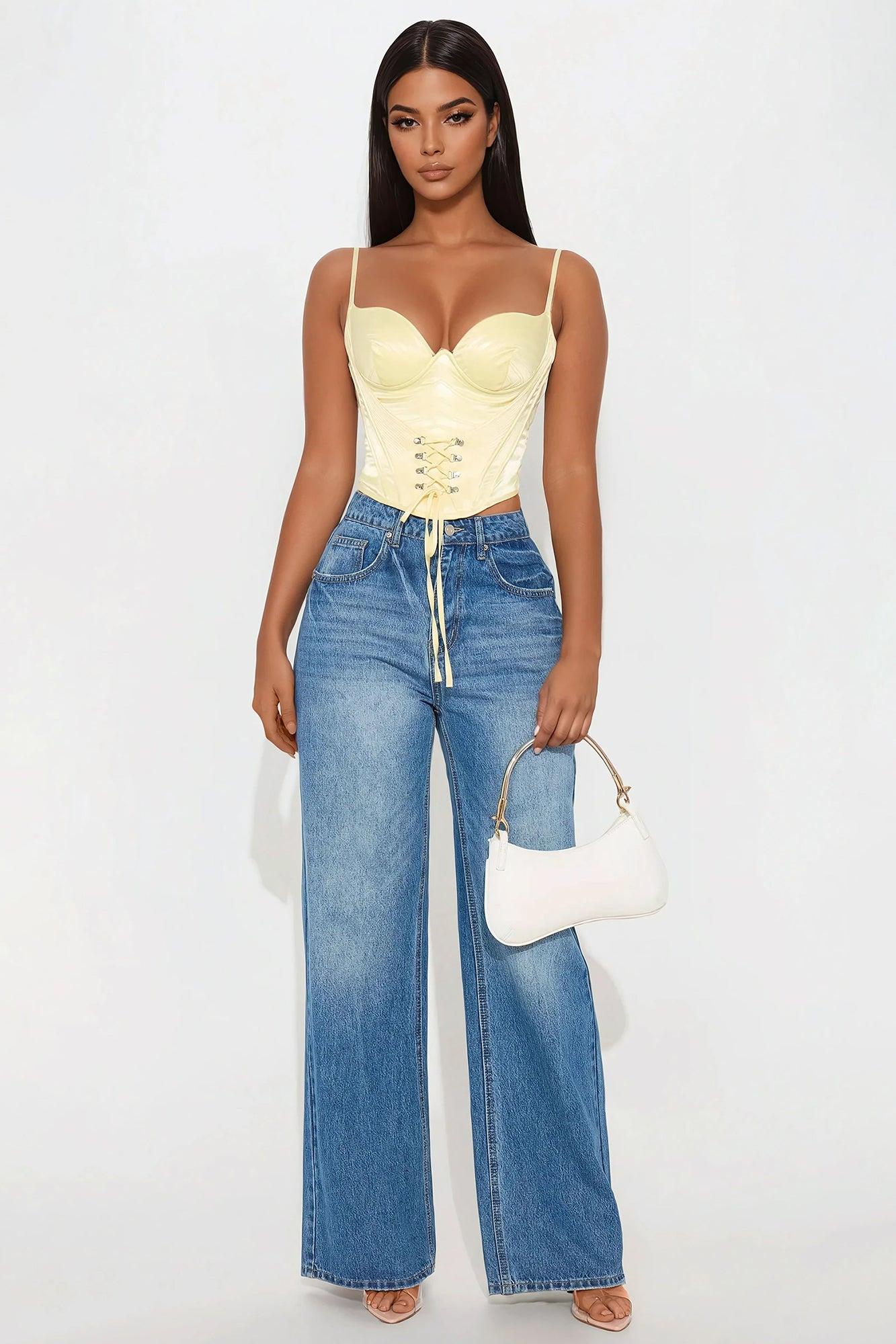 Graceful Seduction Satin Corset Top - Yellow Product Image