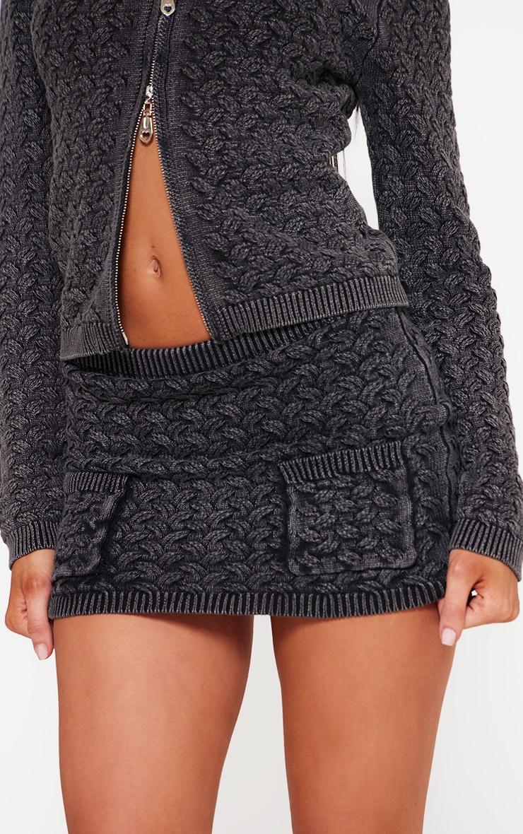 Petite Black Cable Knit Pocket Mini Skirt Product Image