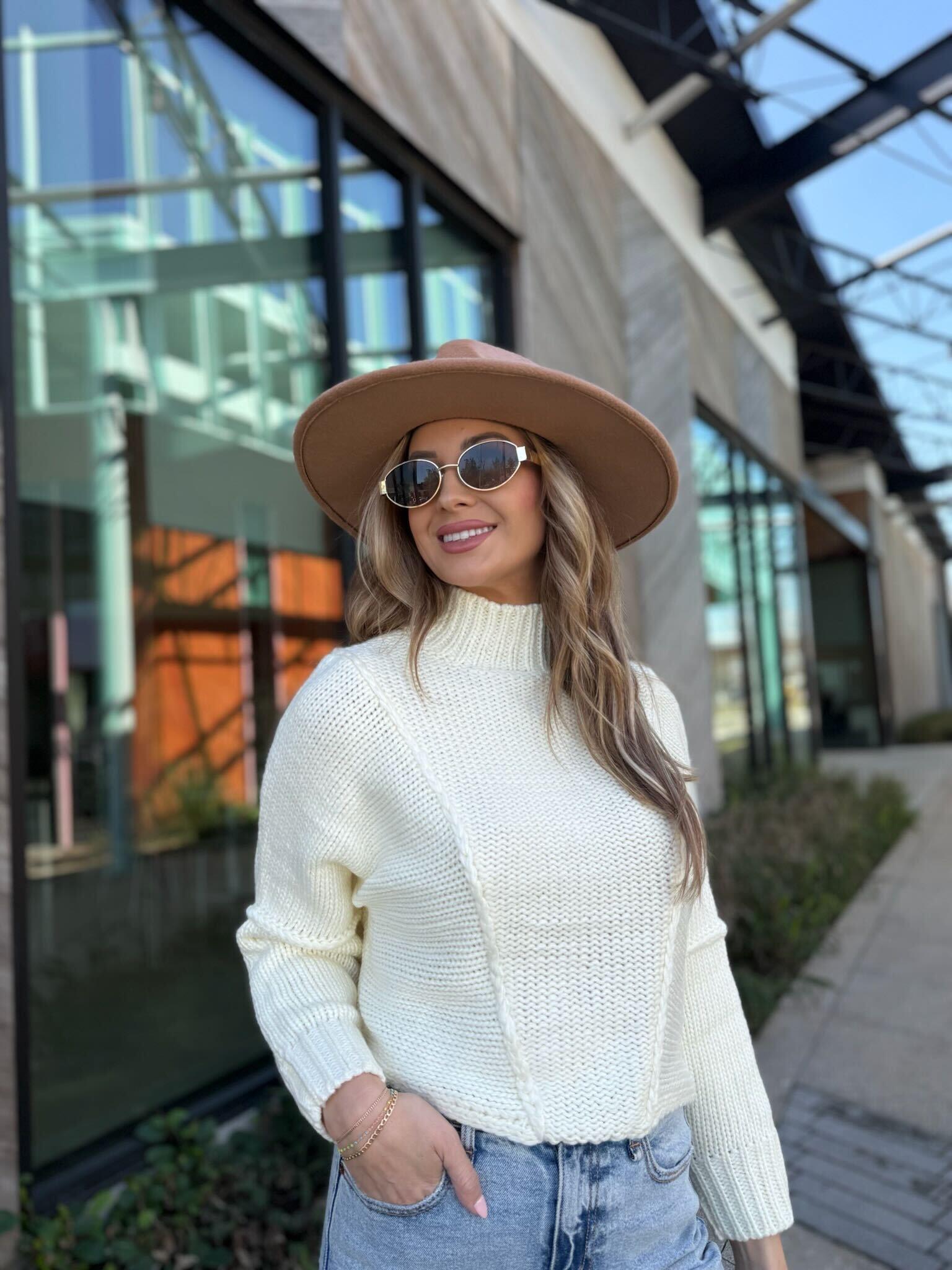 Seam Detail Mock Neck Sweater - Cream - FINAL SALE Product Image