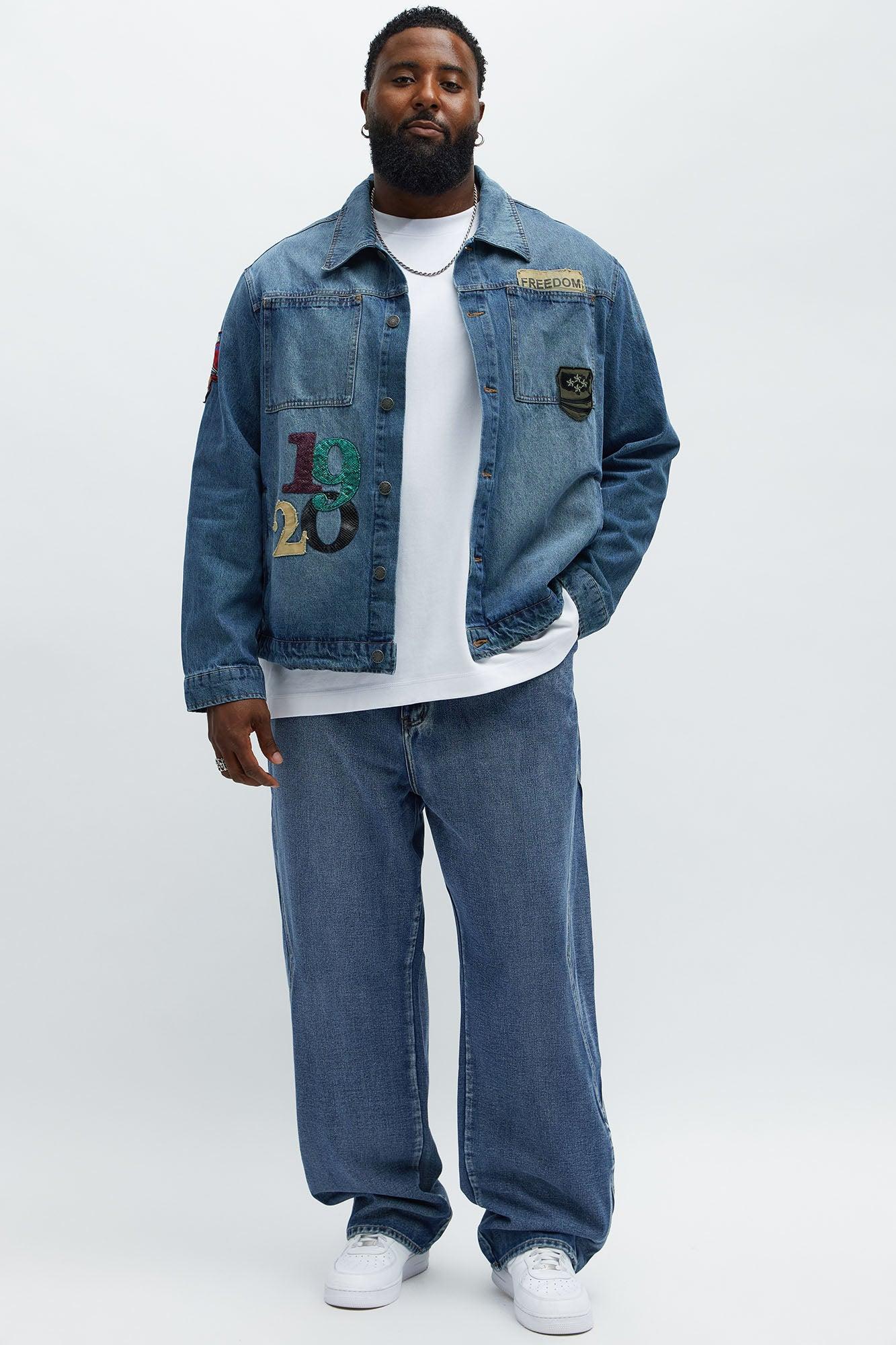 Baggy Faded Paneled Jeans - Medium Blue Wash Male Product Image