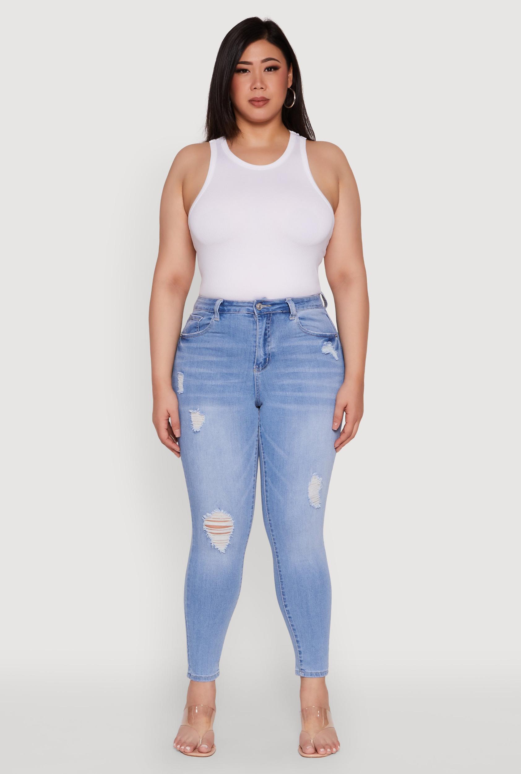 Womens Plus Size WAX Distressed Stretch Skinny Jeans Product Image