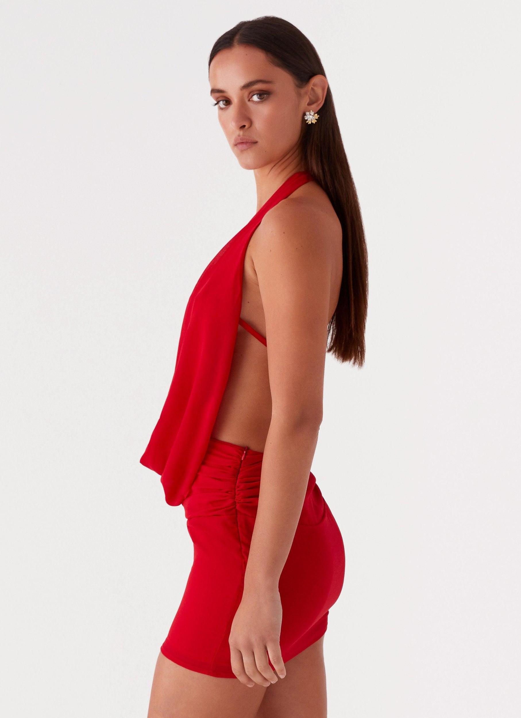 Elysia Chiffon Mini Dress - Red Product Image