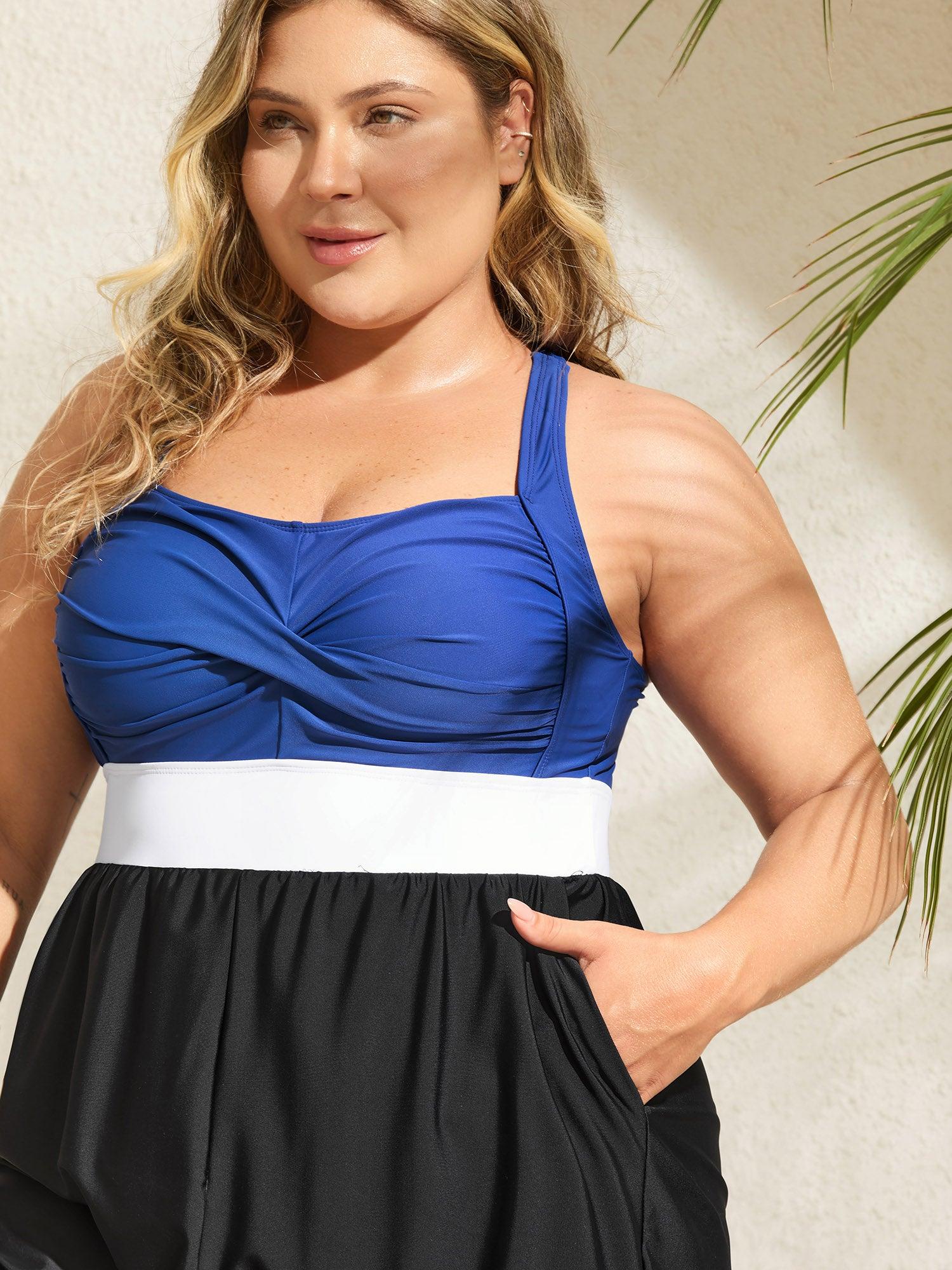 Patchwork Contrast Crossover One Piece Swimsuit Female Product Image