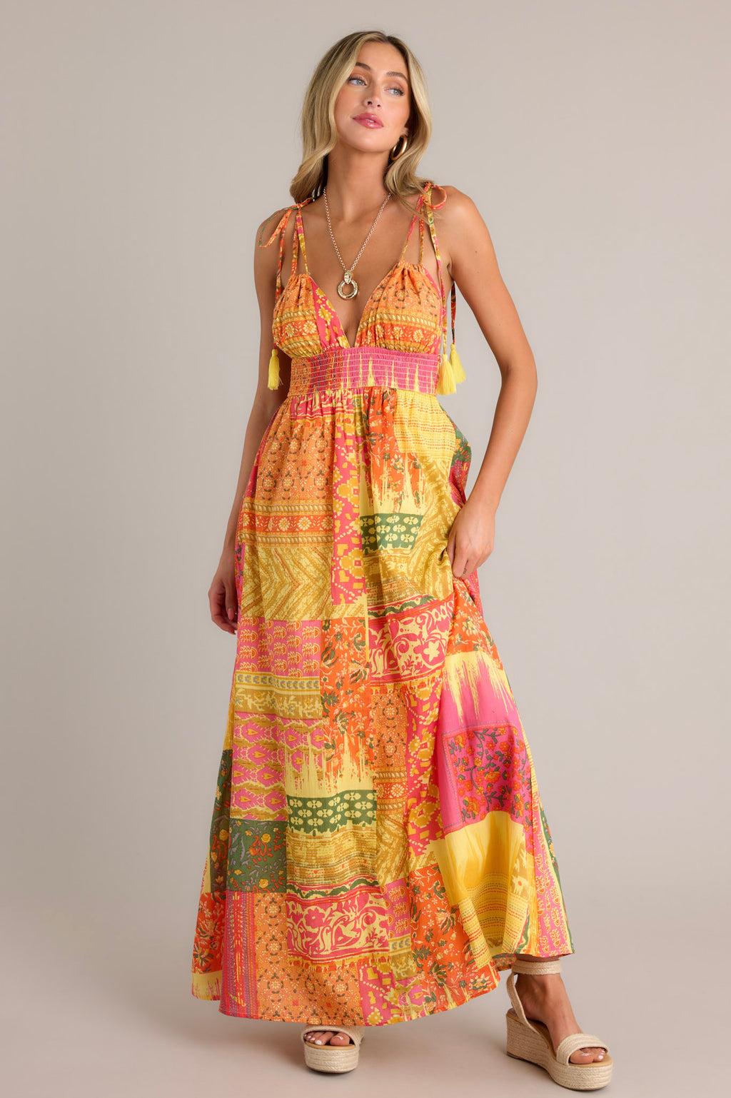 Patchwork Paradise Cotton Orange Multi Maxi Dress Product Image
