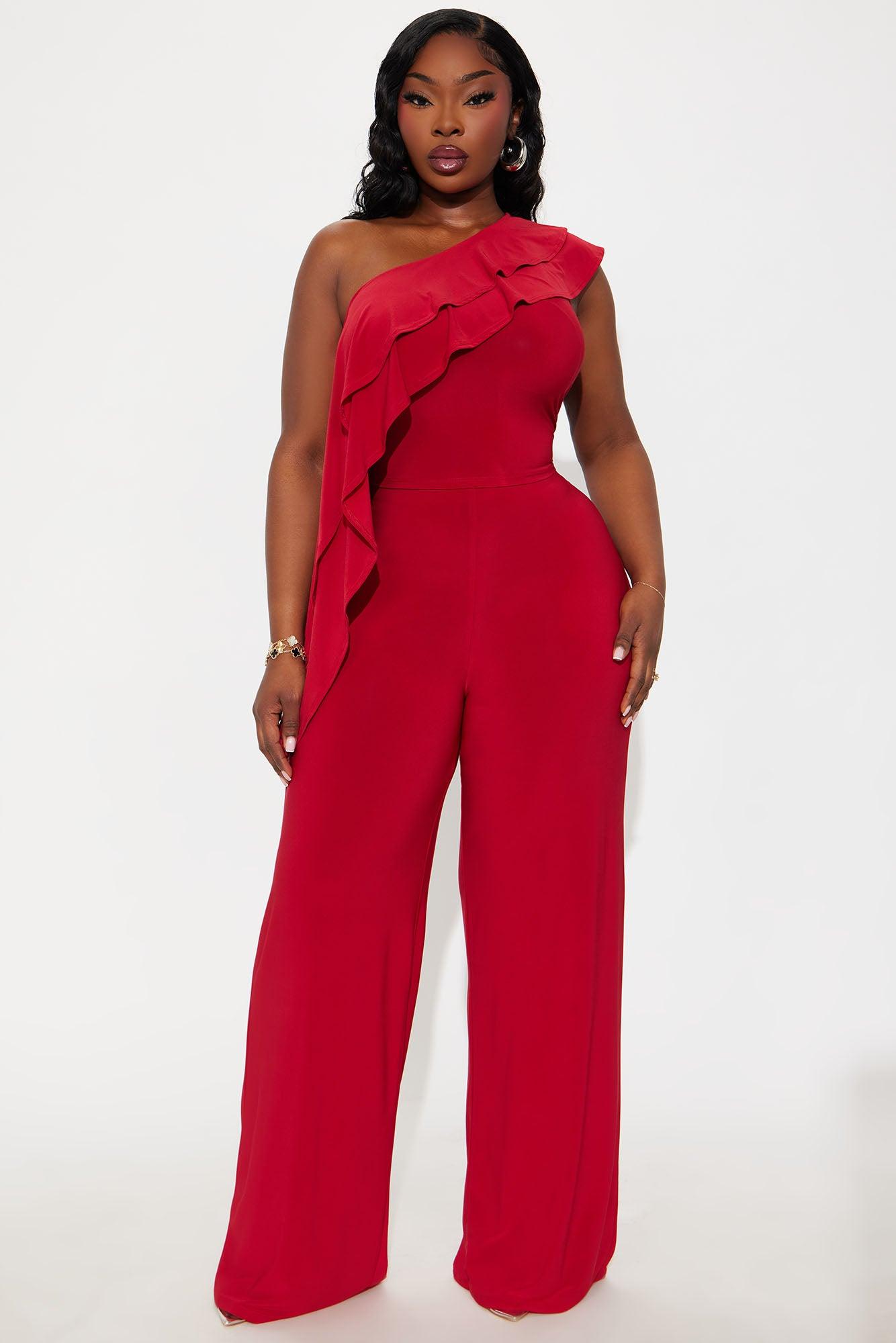 Camila One Shoulder Pant Set - Red Female Product Image