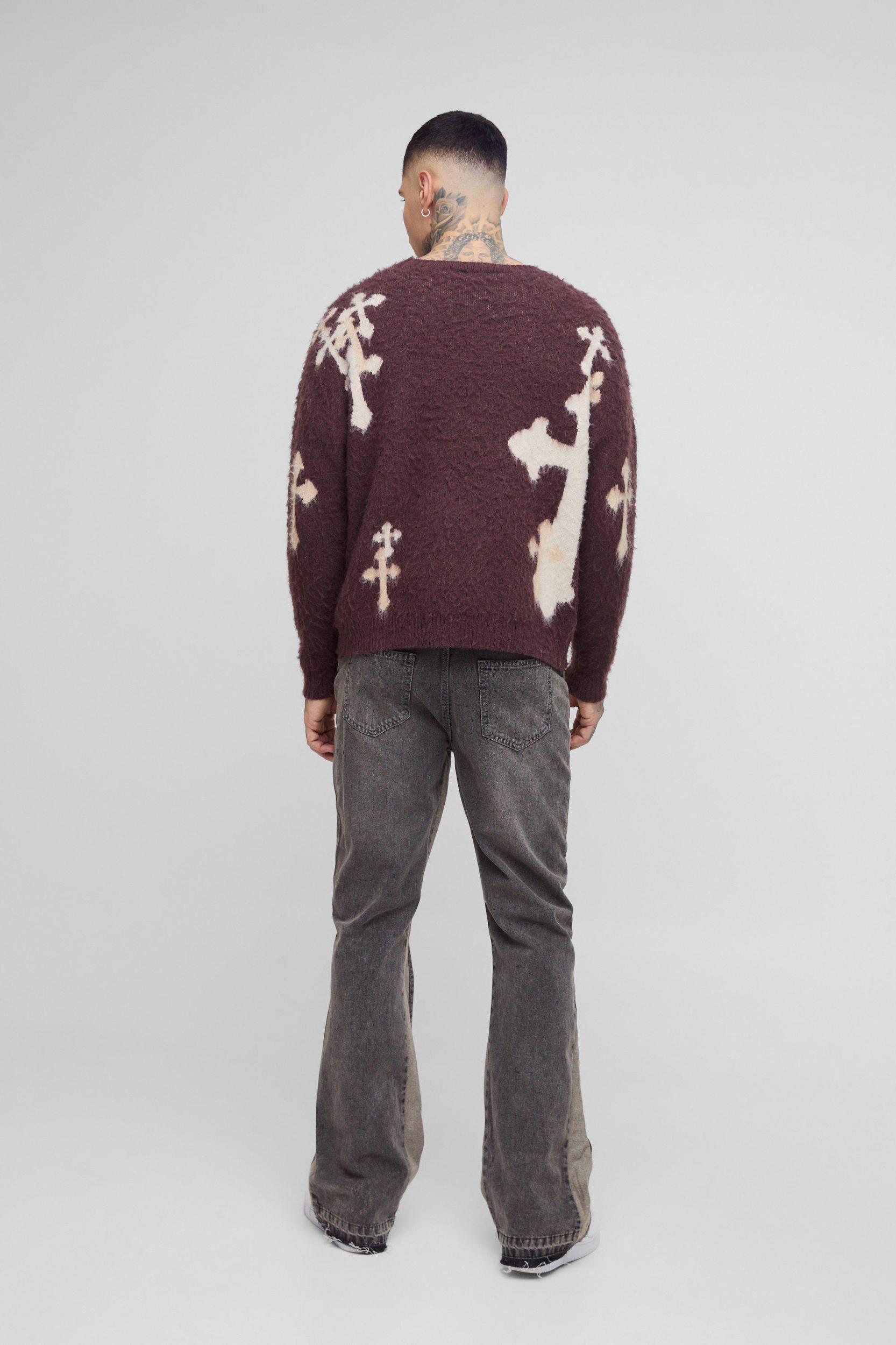 Tall Relaxed Rigid Flare Knee Rip Jeans | boohooMAN USA Product Image