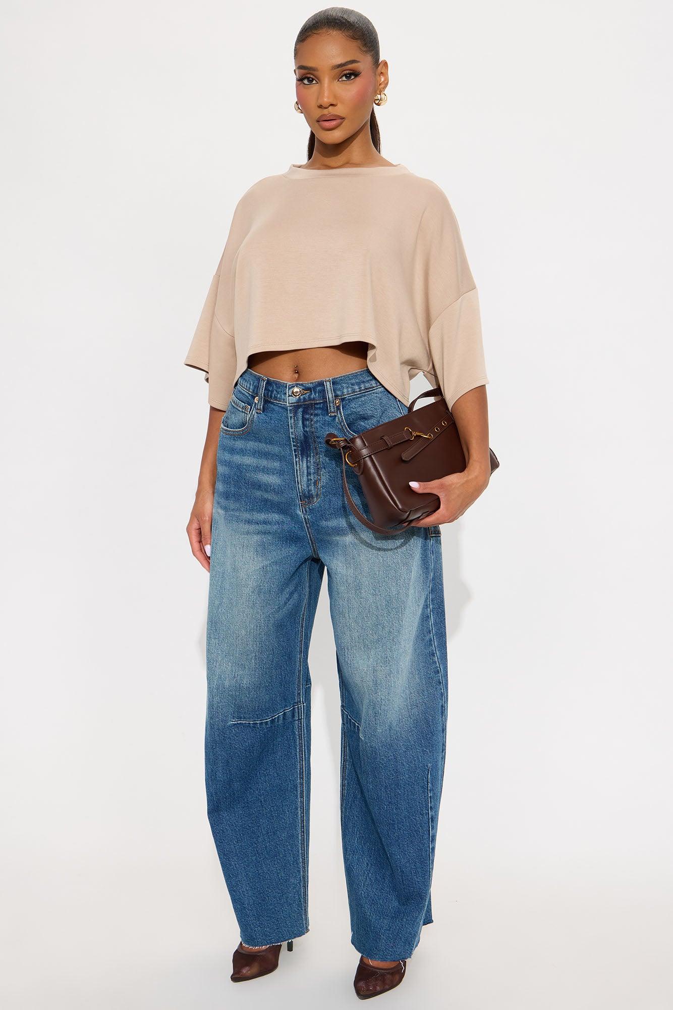 Avery Boxy Cropped Short Sleeve Tee - Taupe Female Product Image