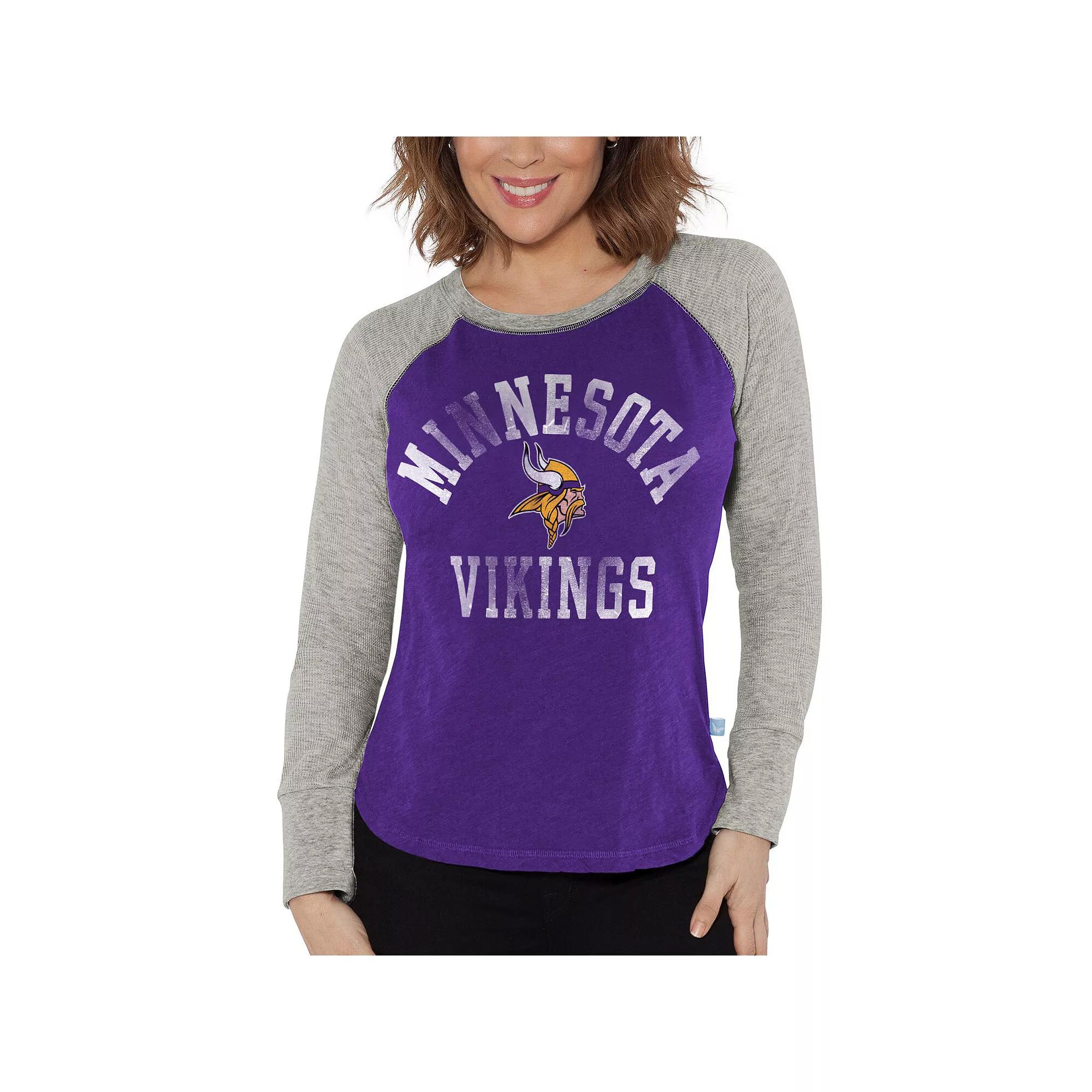 Women's G-III 4Her by Carl Banks Purple/Heather Gray Minnesota Vikings Waffle Knit Raglan Long Sleeve T-Shirt,  Product Image