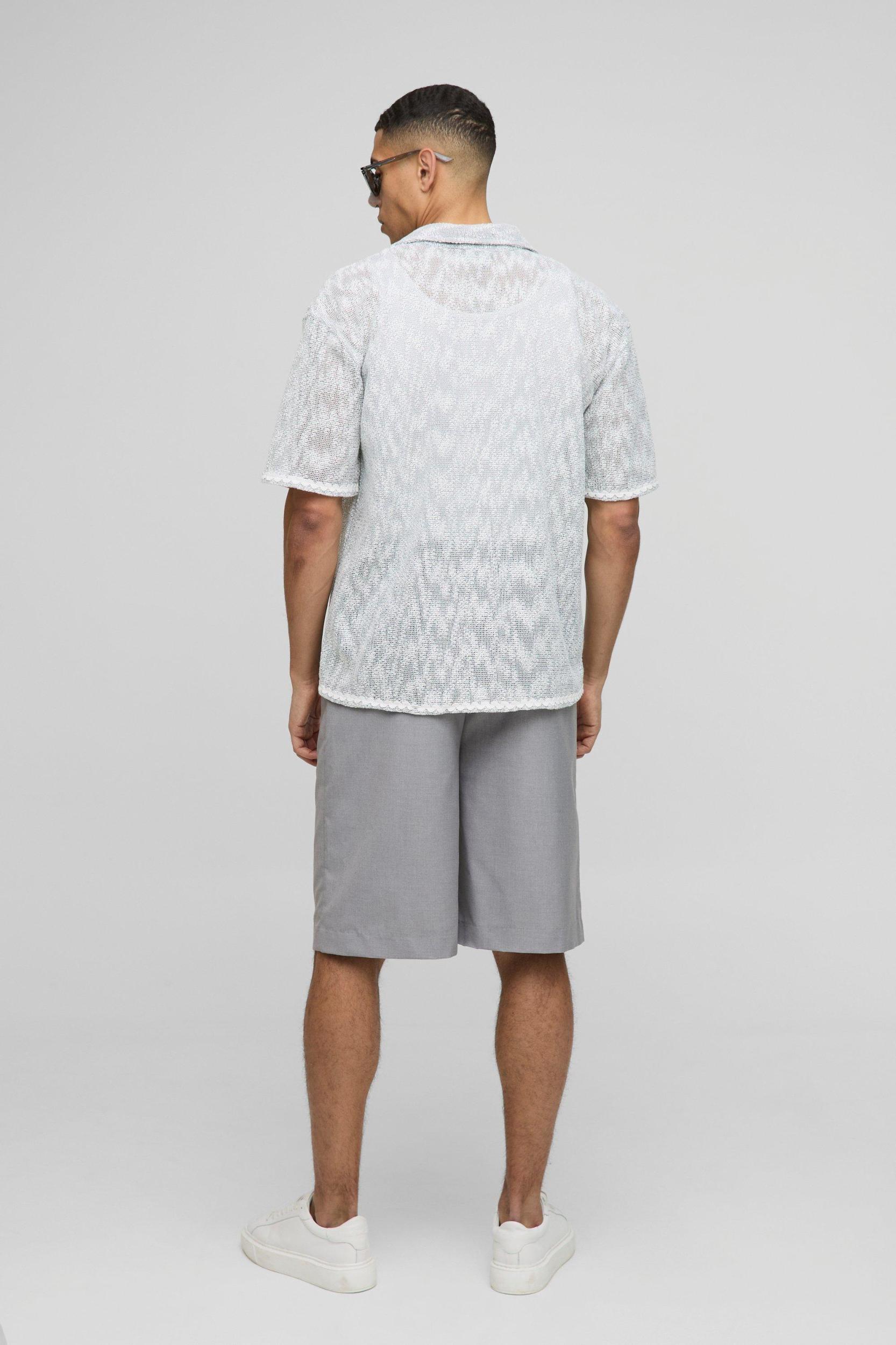 Oversized Dropped Revere Heavyweight Open Weave Shirt | boohooMAN USA Product Image