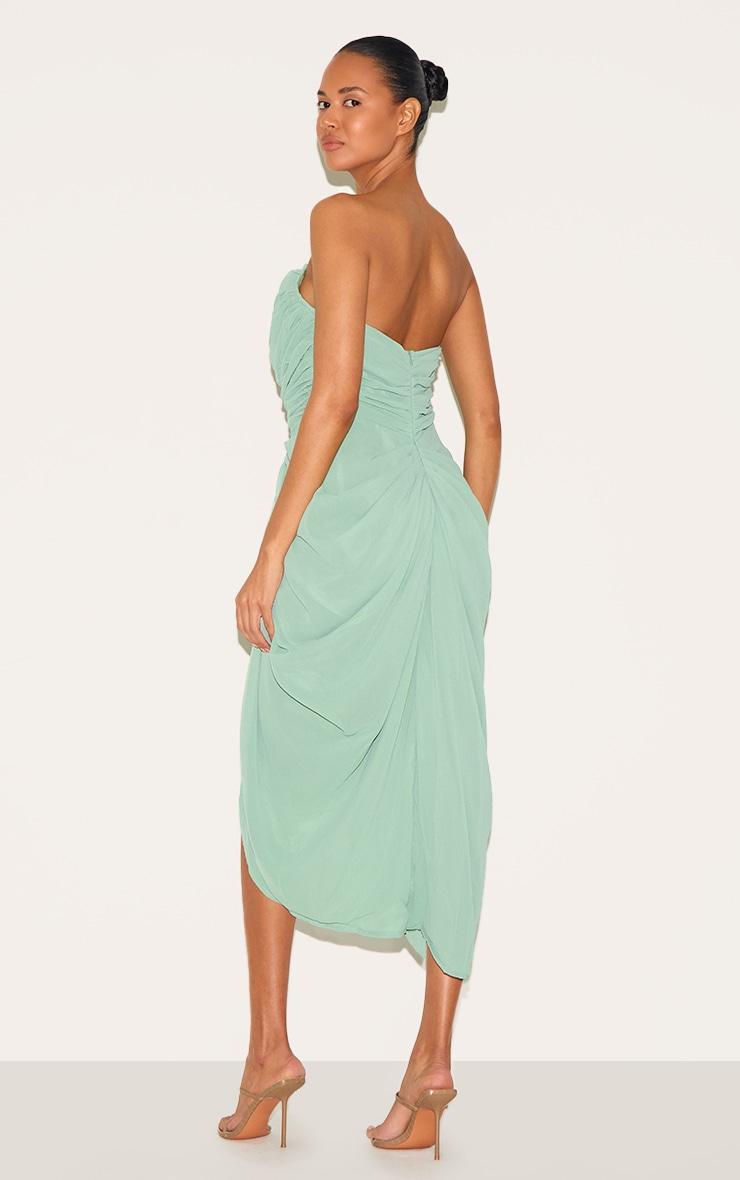 Sage Green Chiffon Corset Bandeau Draped Midi Dress Product Image