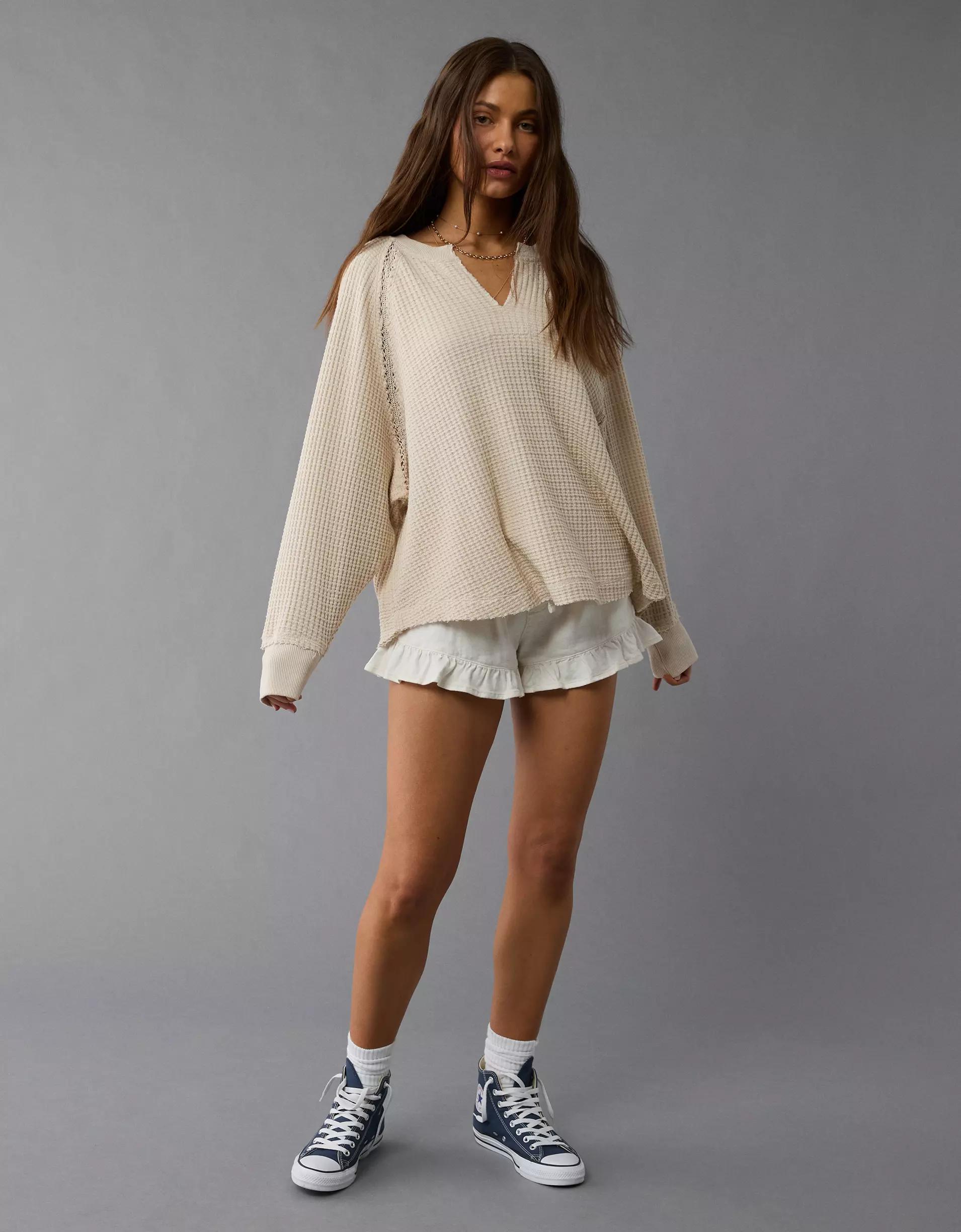 AE Big Hug Notch Neck Waffle Sweatshirt Product Image