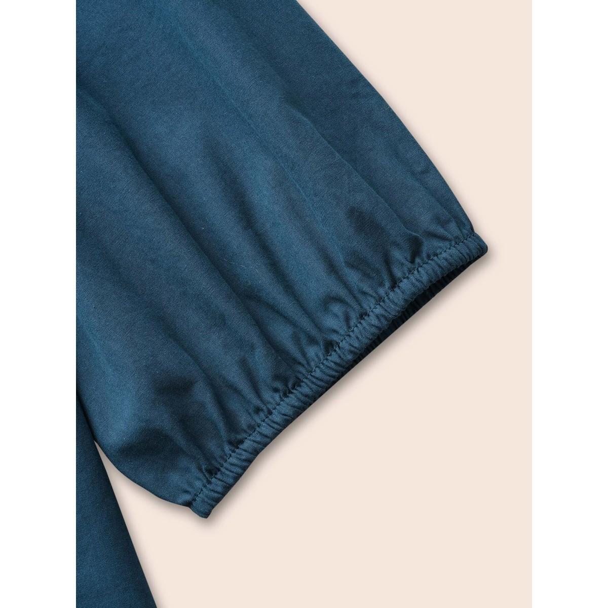 Plus Size Aegean Cotton Shirt Collar Lantern Sleeve Blouse Women Work From Home Elbow-length sleeve Shirt collar Work Blouses BloomChic 26/4X Product Image