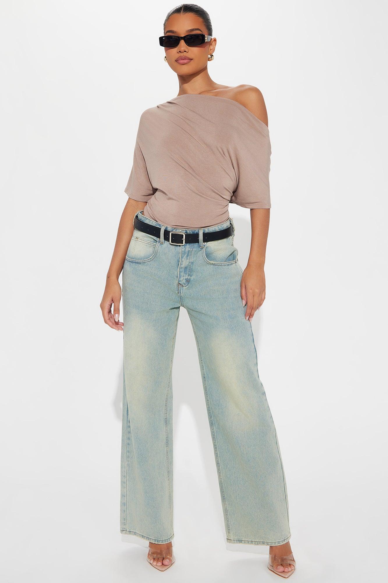 Flatter Me Off Shoulder Bodysuit - Taupe Product Image