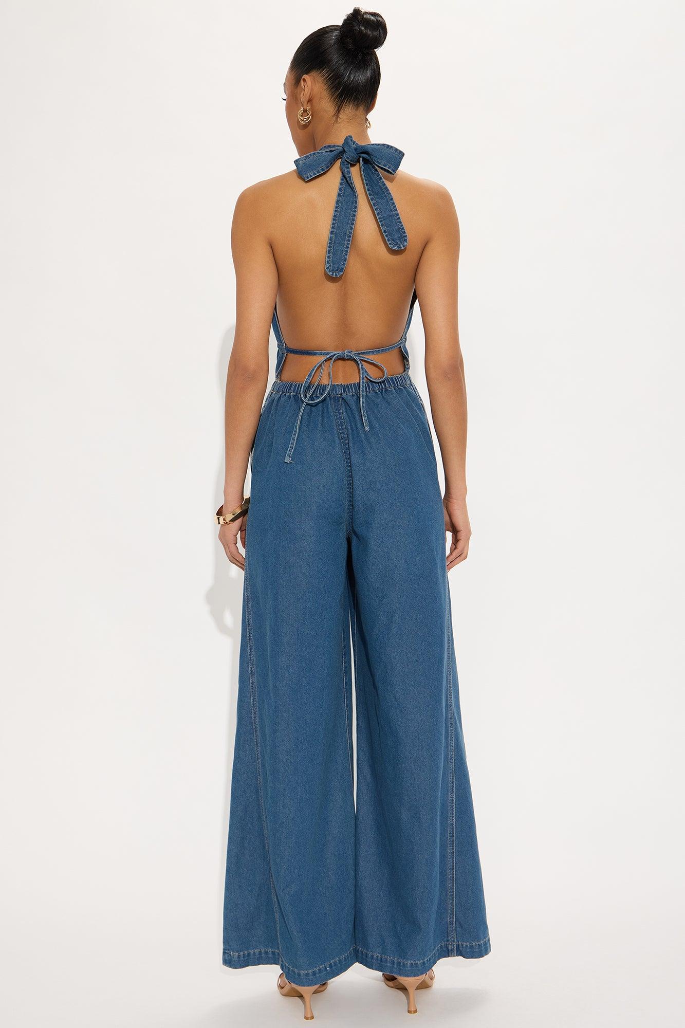 Natalia Denim Wide Leg Jumpsuit - Medium Wash Product Image