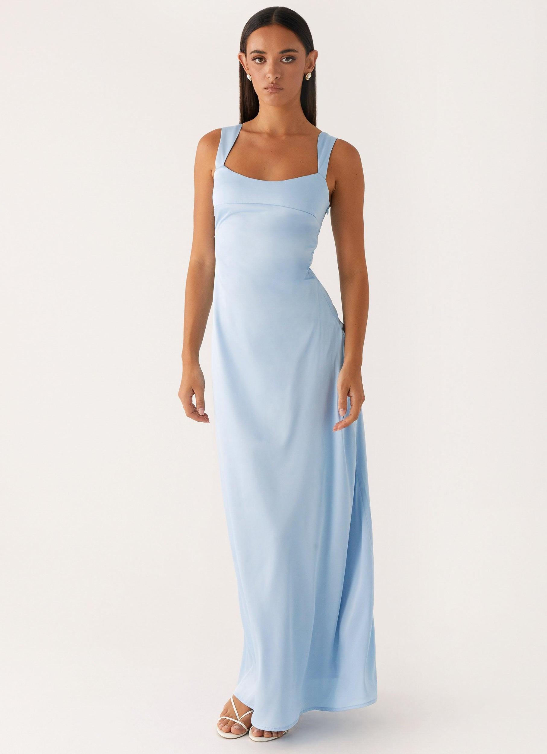 Odette Satin Maxi Dress - Blue Product Image