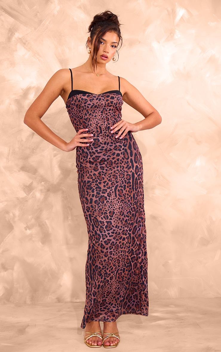 Leopard Print Mesh Cup Cami Maxi Dress Product Image