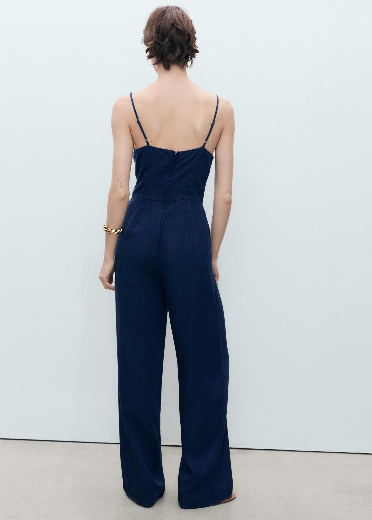 Long denim-effect jumpsuit - Women | MANGO USA Product Image