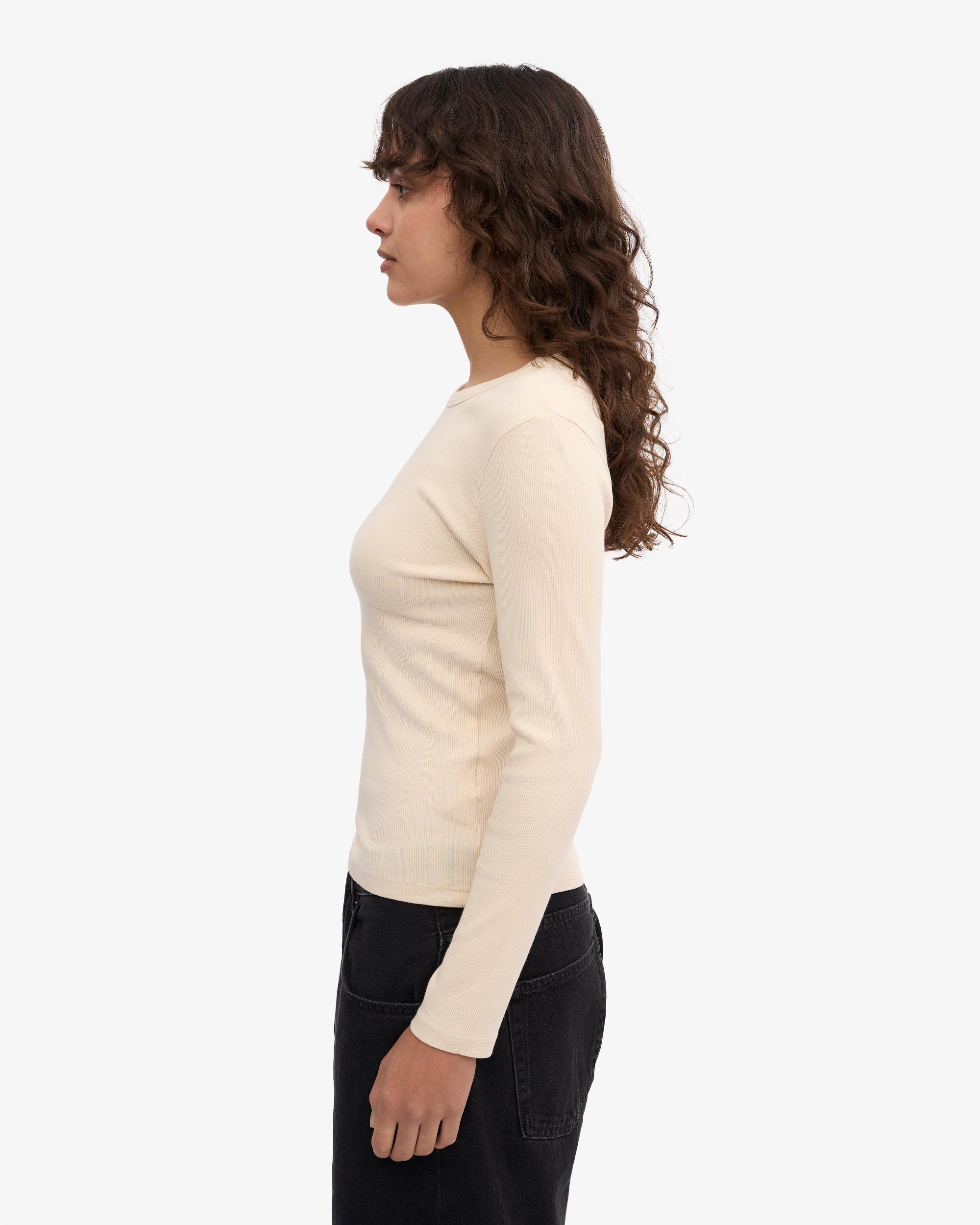 Women Organic Rib LS T-Shirt - Ivory White Product Image