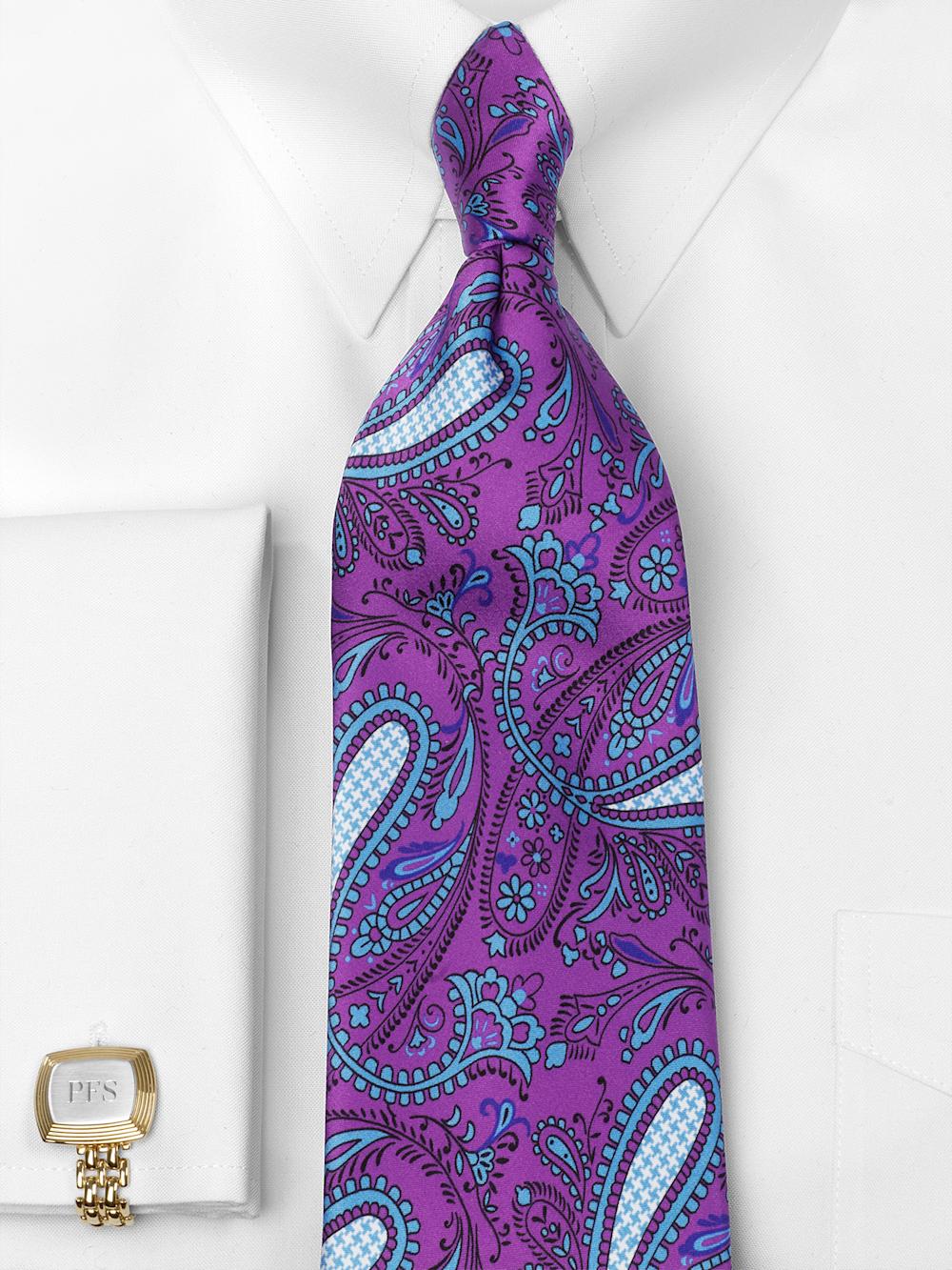 Paisley Printed Italian Silk Tie - Purple Product Image