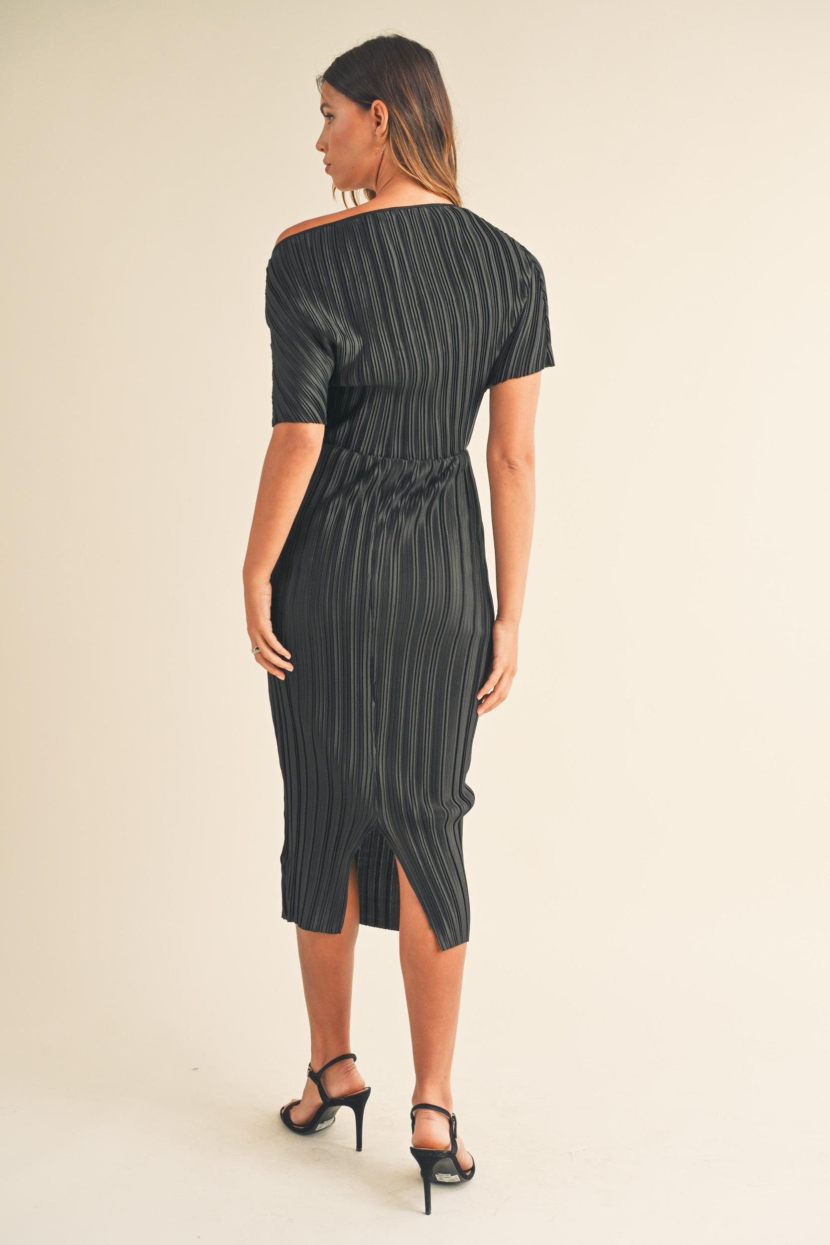 One Shoulder Pleated Midi Dress Product Image