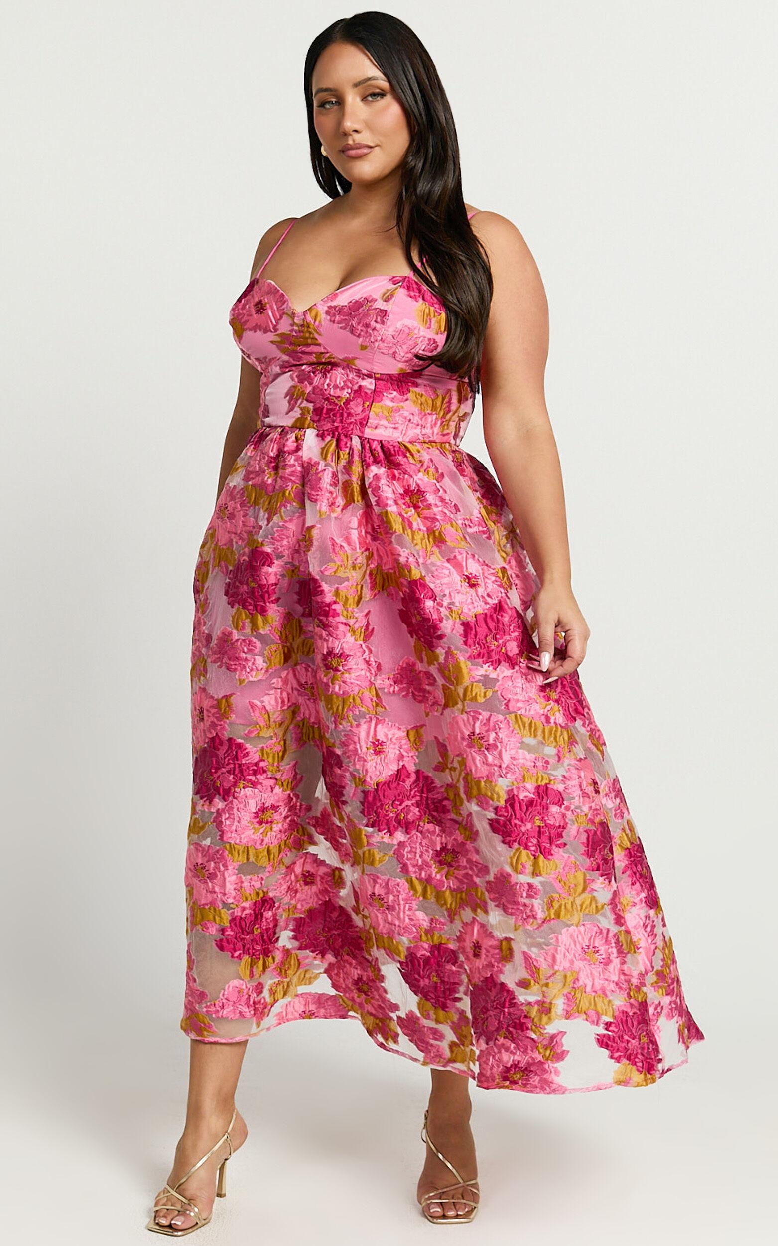 Brailey Midi Dress - Aline Corset Detail Dress in Light Pink Product Image