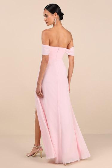 Magical Magnetism Light Pink Off-the-Shoulder Maxi Dress Product Image